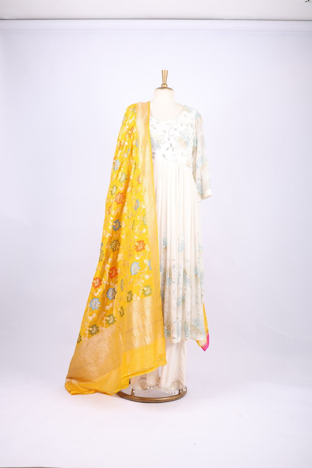 Yellow Floral Dupatta