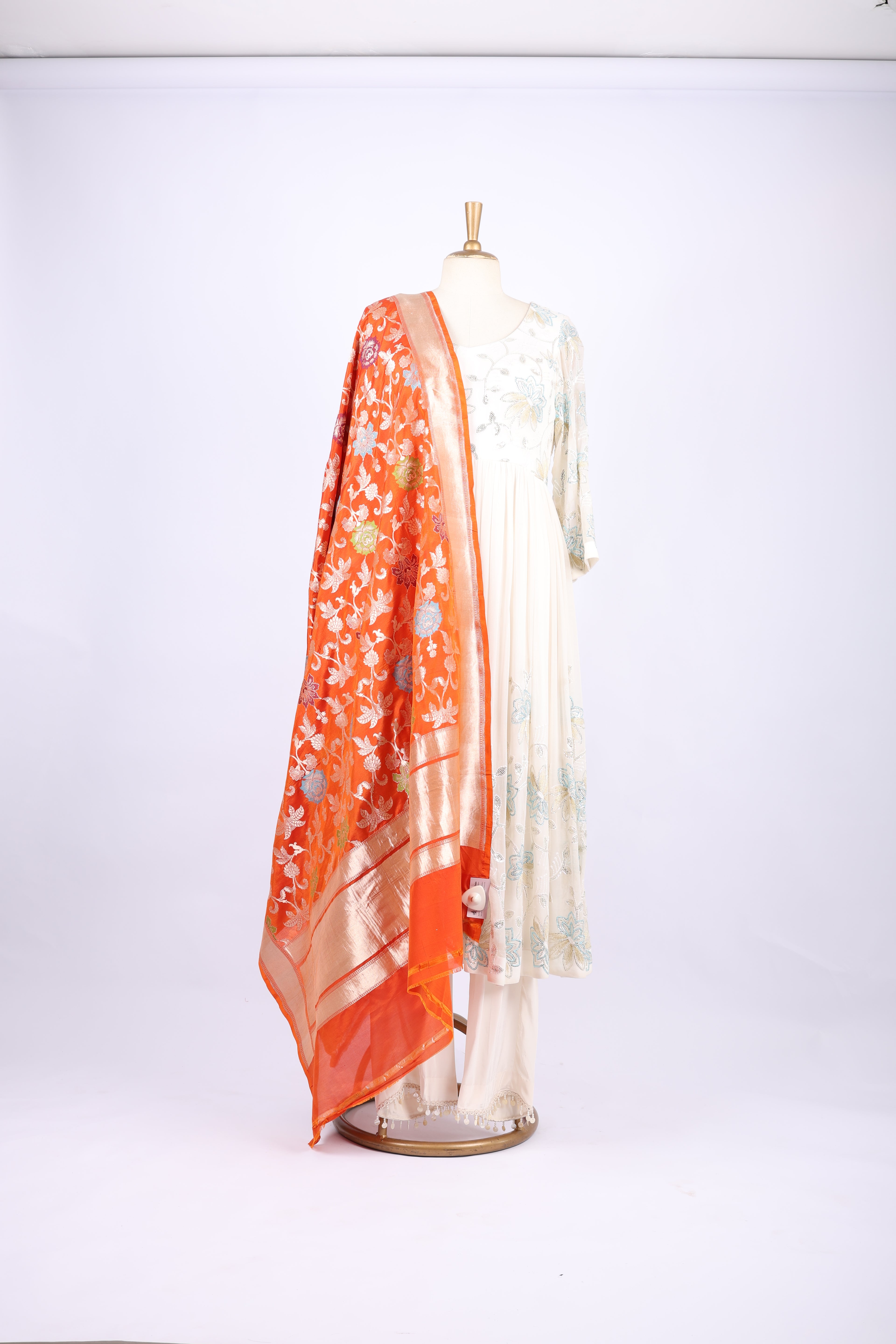 Orange  Floral Dupatta