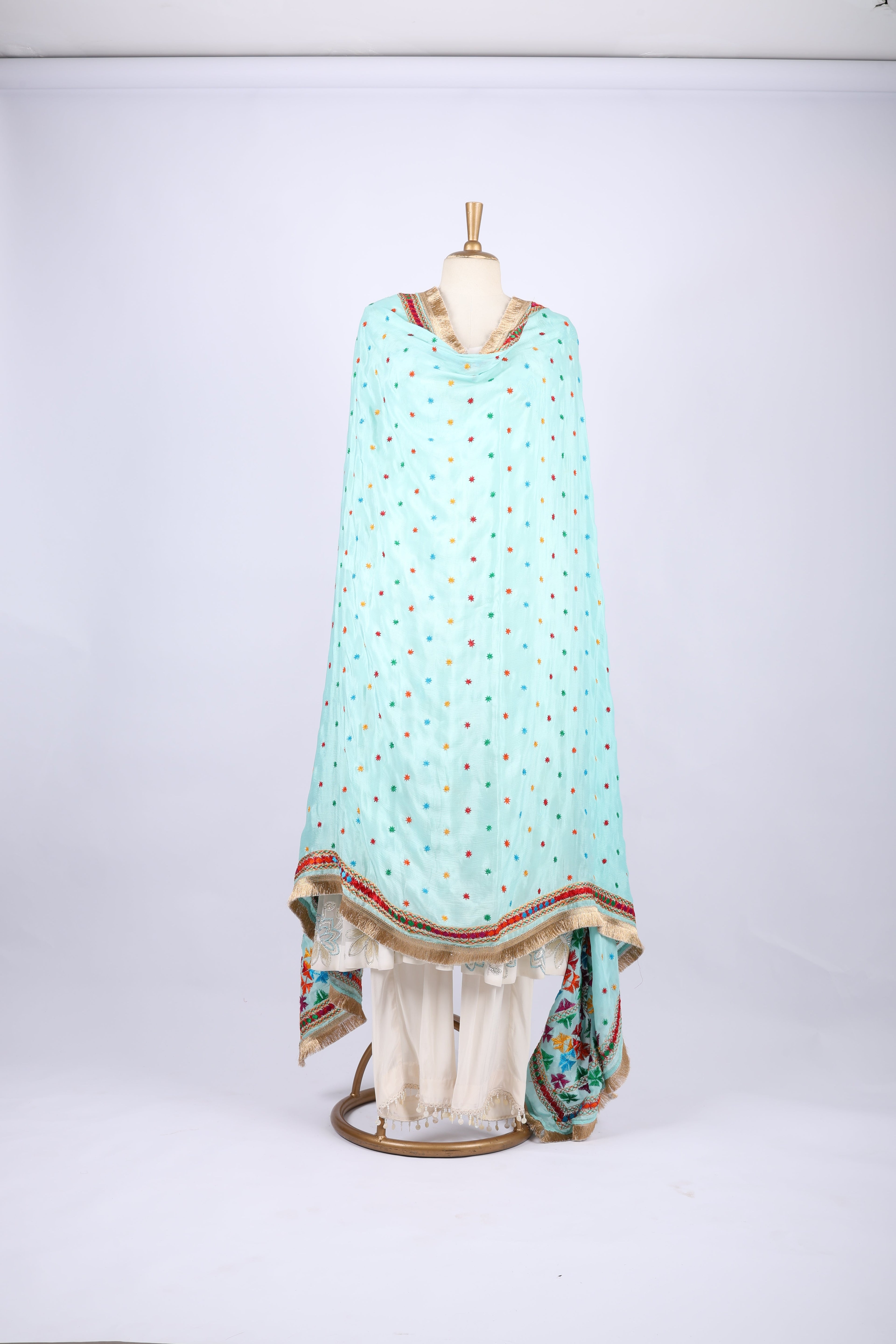 Sky Blue Phulkari Dupatta