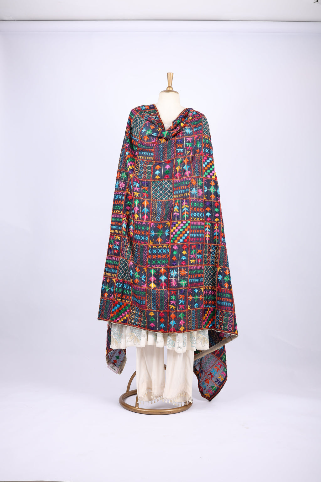 Multicolor Phulkari Dupatta on Navy Base