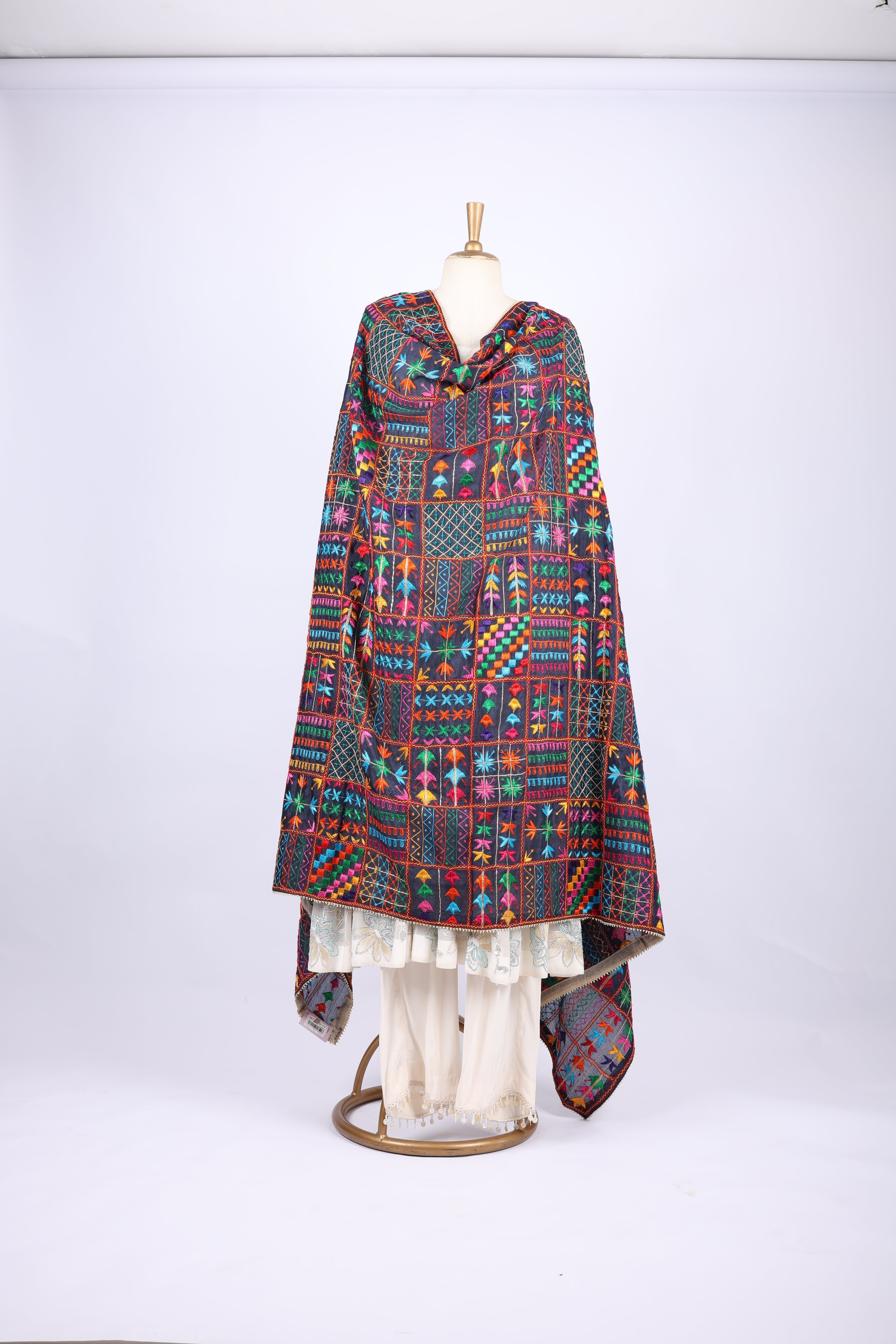 Multicolor Phulkari Dupatta on Navy Base