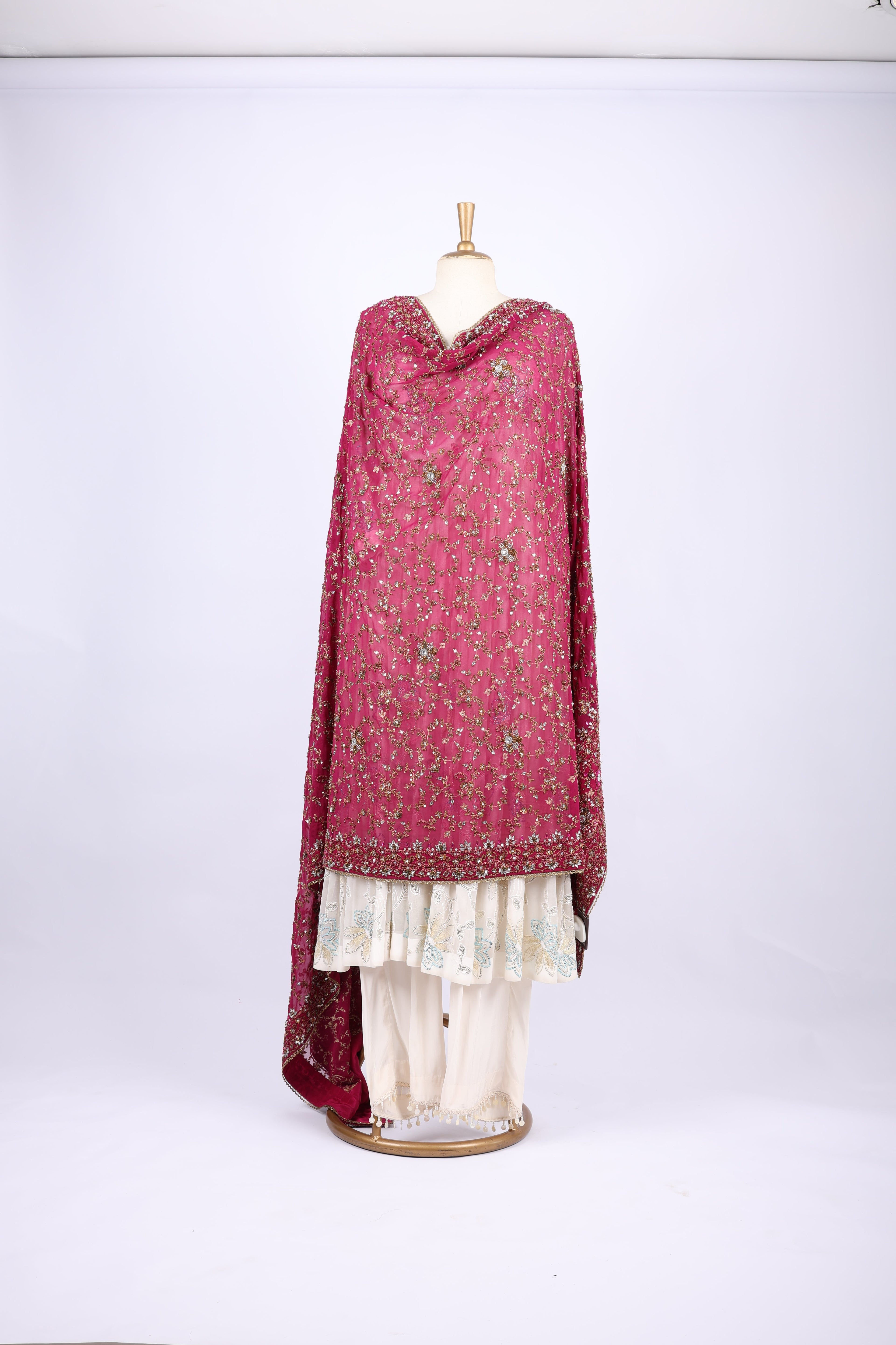 Elegant Ivory Anarkali Set with Heavy Dupatta