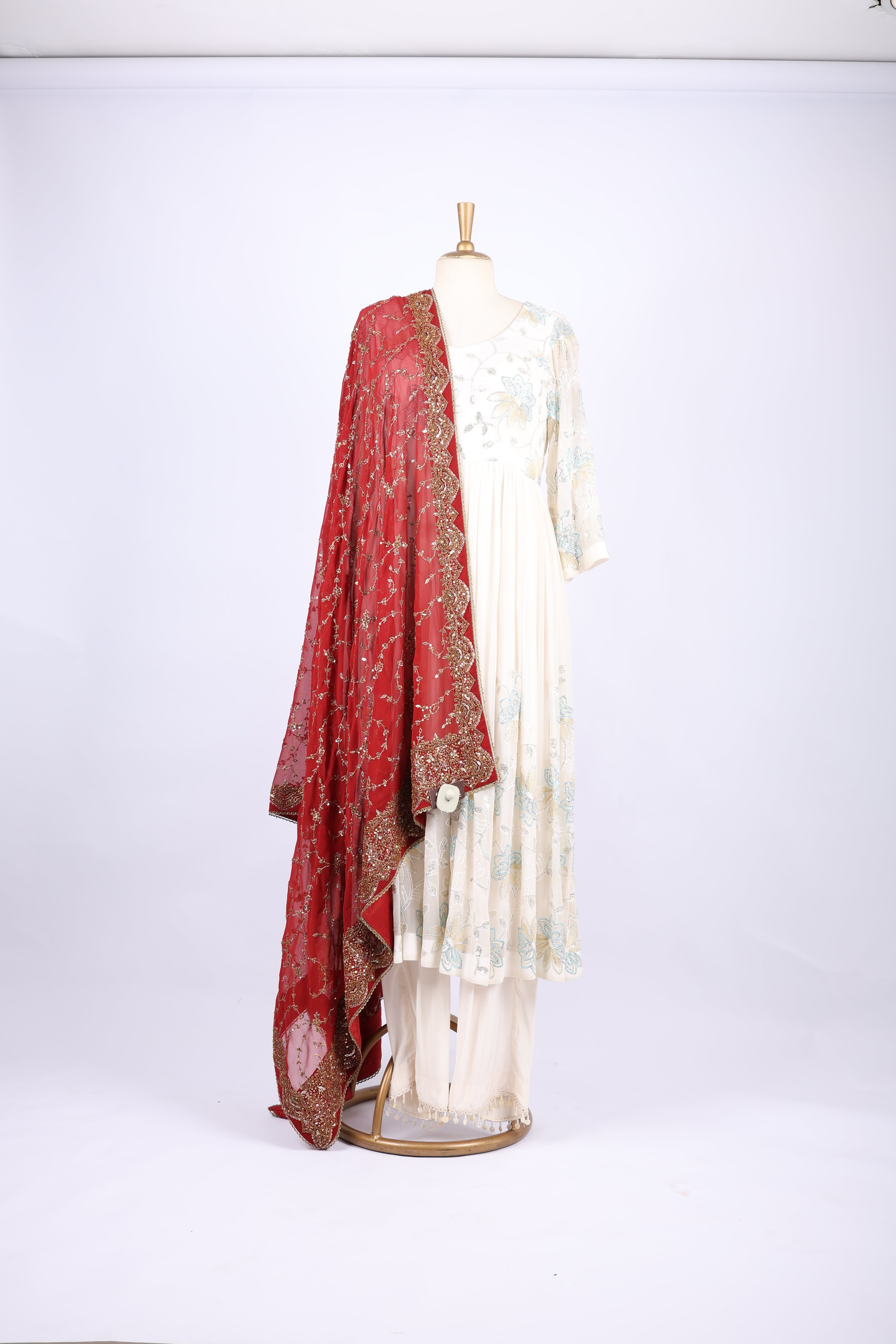 Green & Pink Phulkari Dupatta with Geometric Embroidery