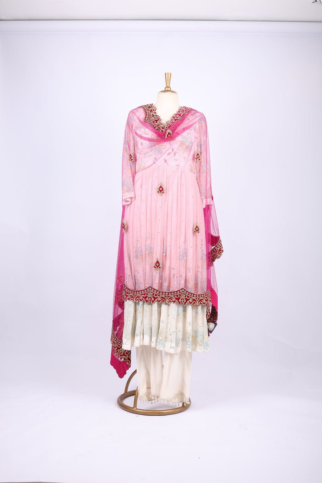 Pink Phulkari Dupatta with Heavy Border Work