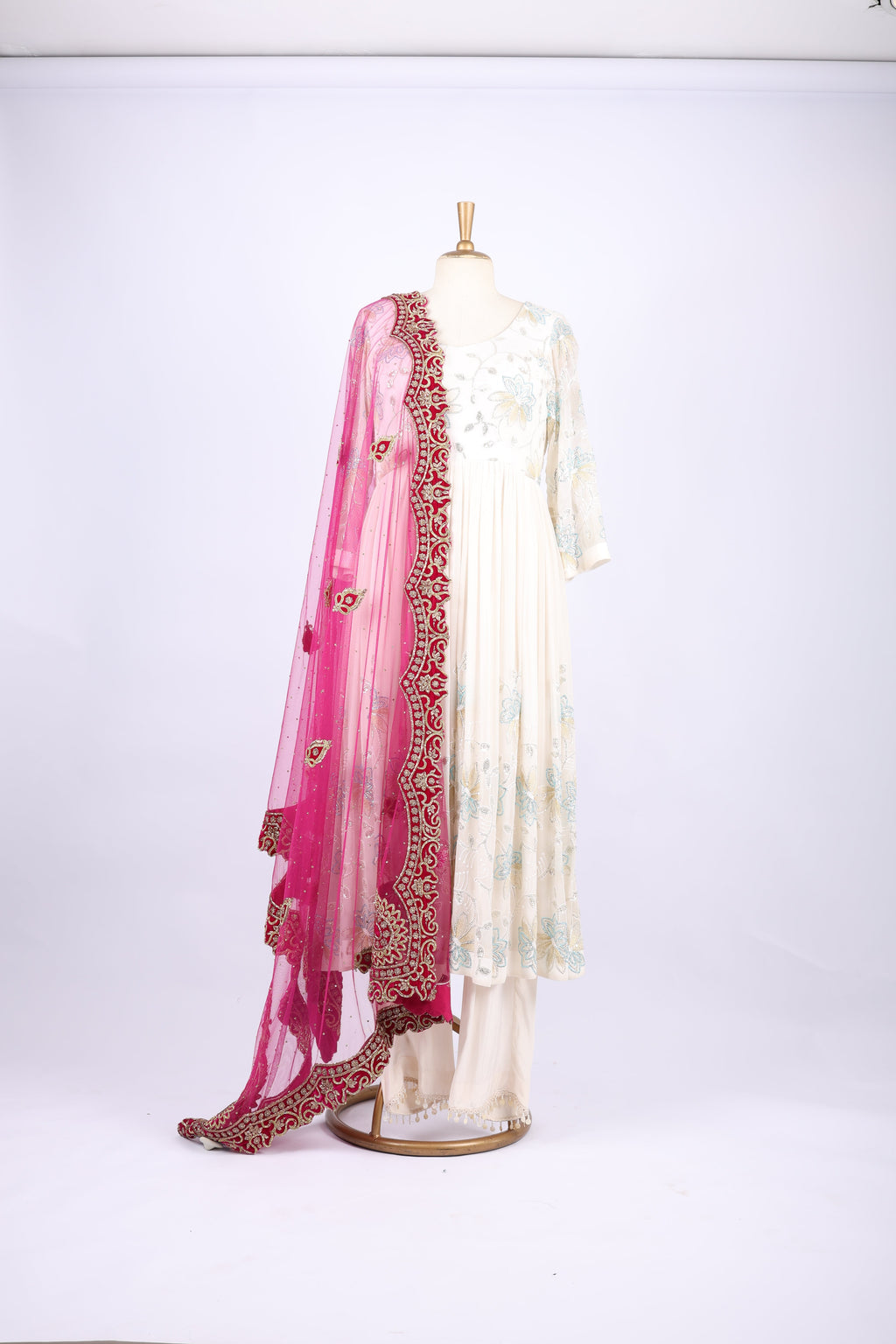 Pink Phulkari Dupatta with Heavy Border Work