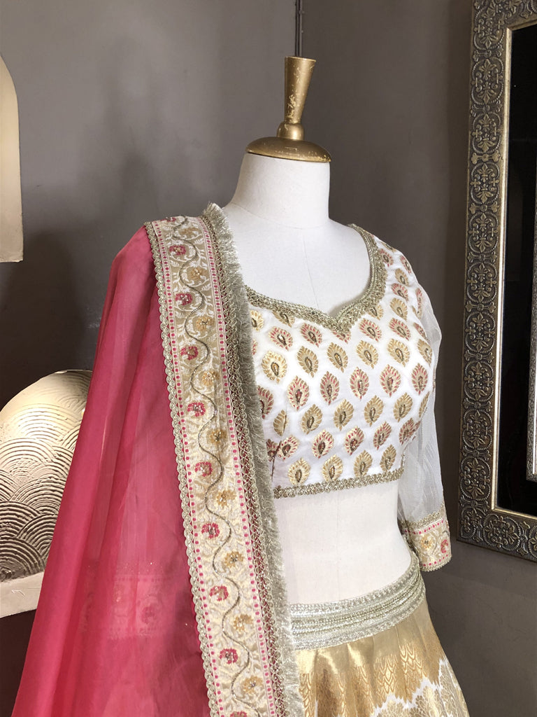 White Banarasi Silk Lehenga