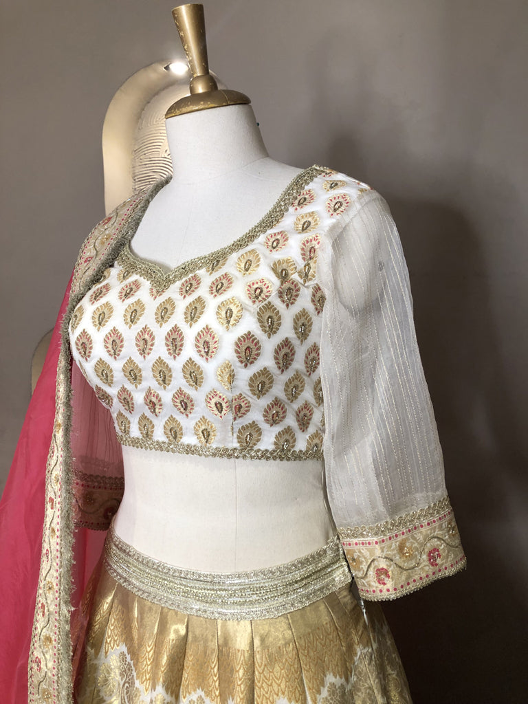 White Banarasi Silk Lehenga