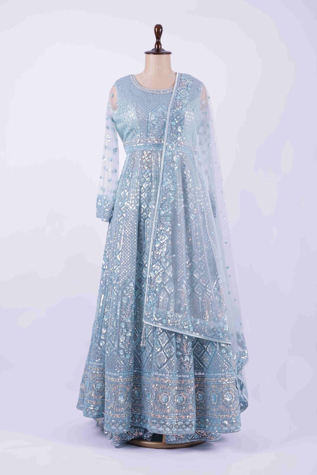 Ice-blue Anarkali suit