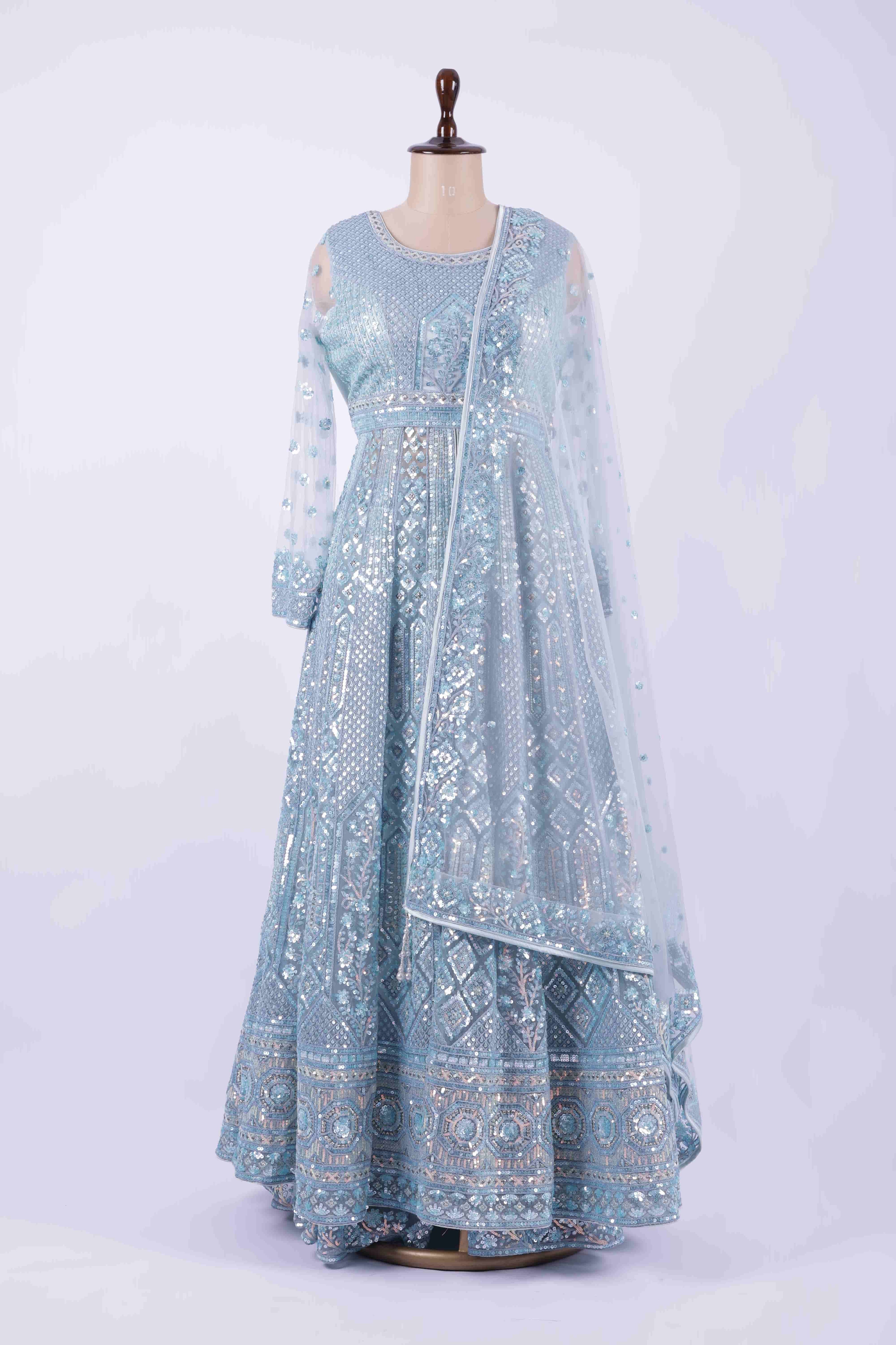 Ice-blue Anarkali suit