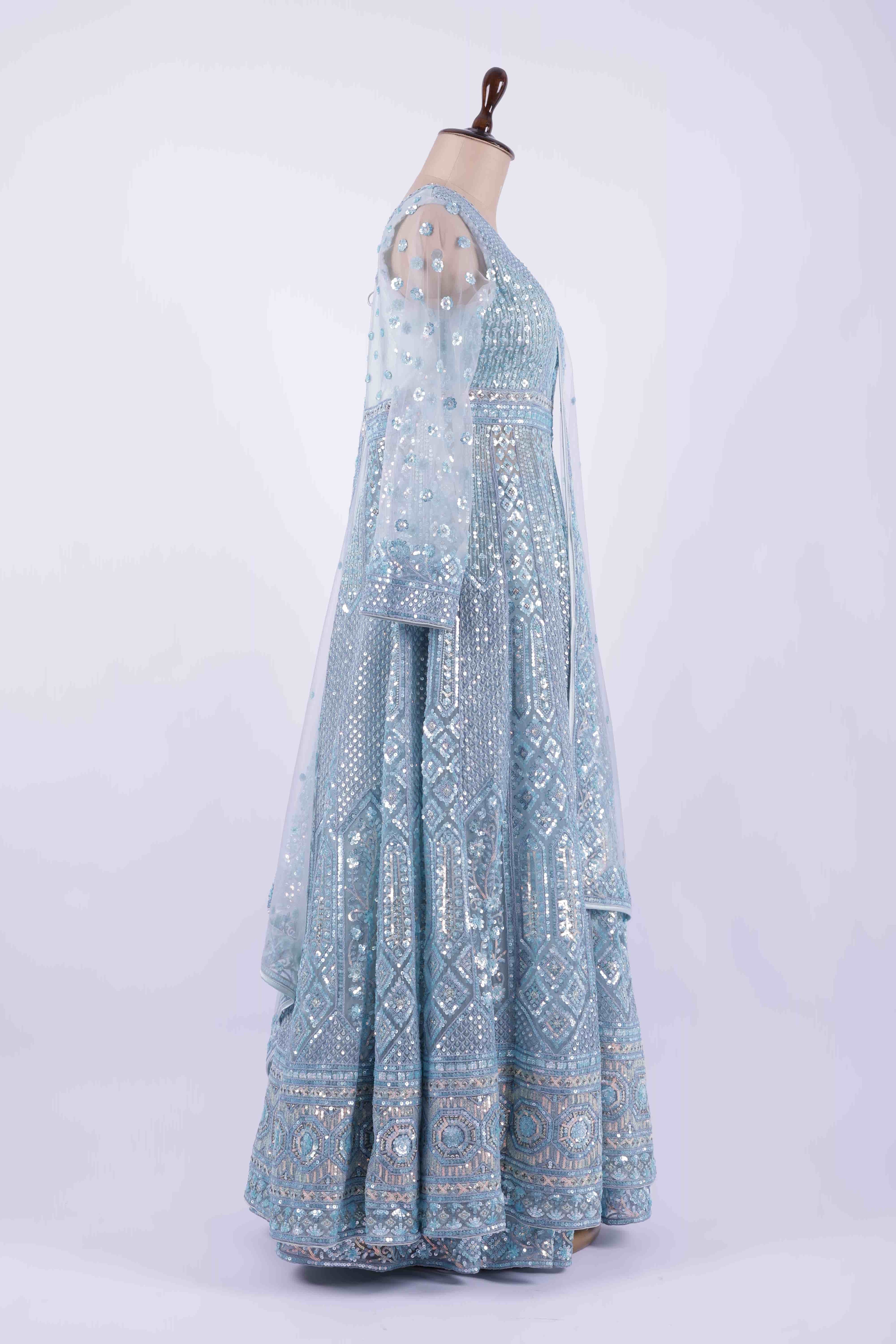Ice-blue Anarkali suit