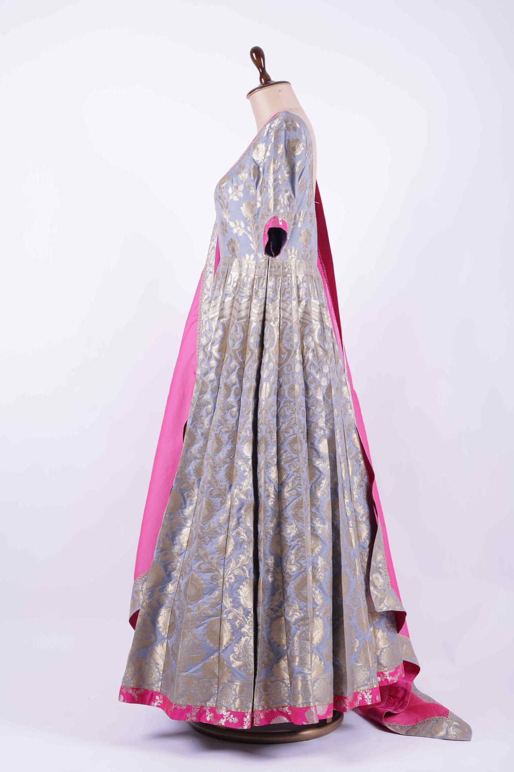 Grey &amp; Gold with Fuchsia Pink  Anarkali suit