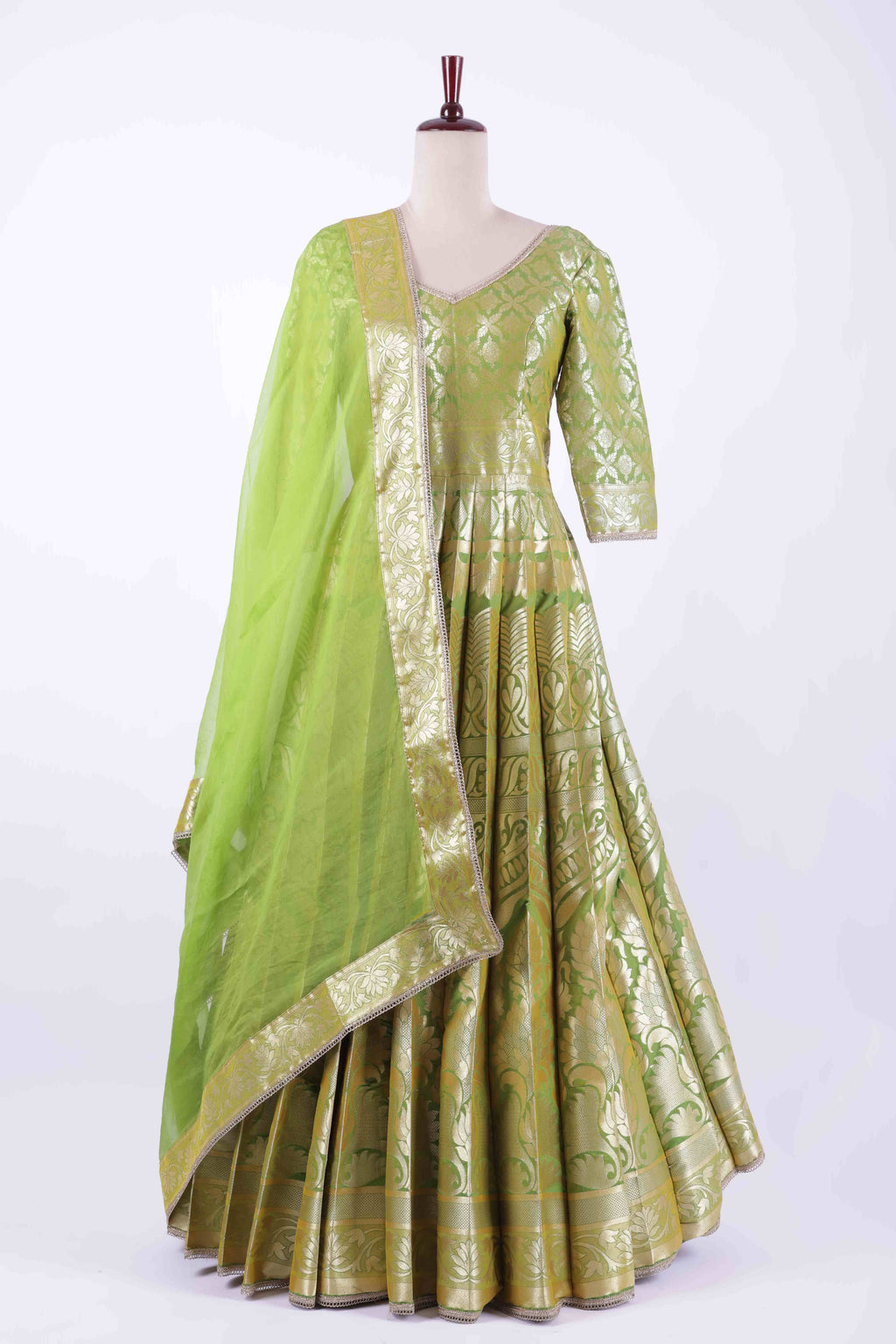 Green with Gold Zari Weave Anarkali suit