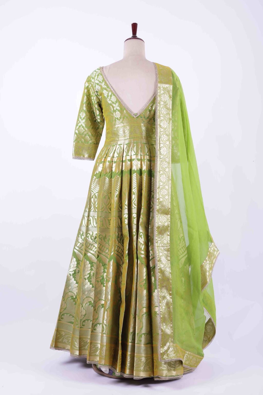 Green with Gold Zari Weave Anarkali suit