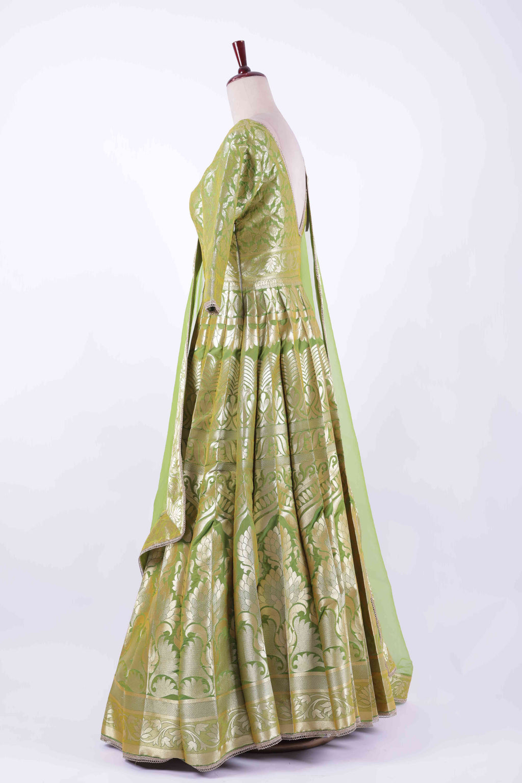 Green with Gold Zari Weave Anarkali suit