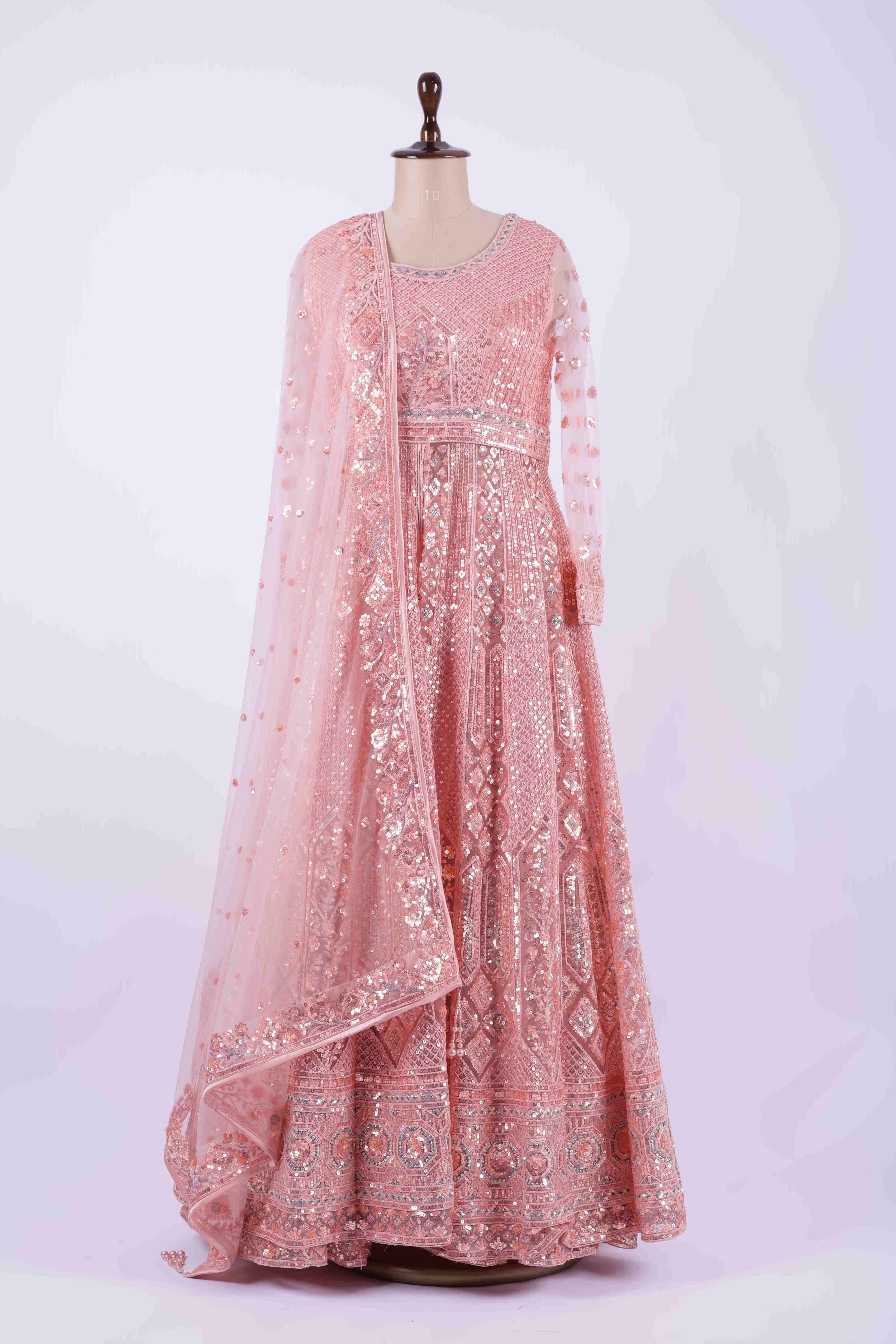 Elegant Blush Pink Embroidered Anarkali Gown