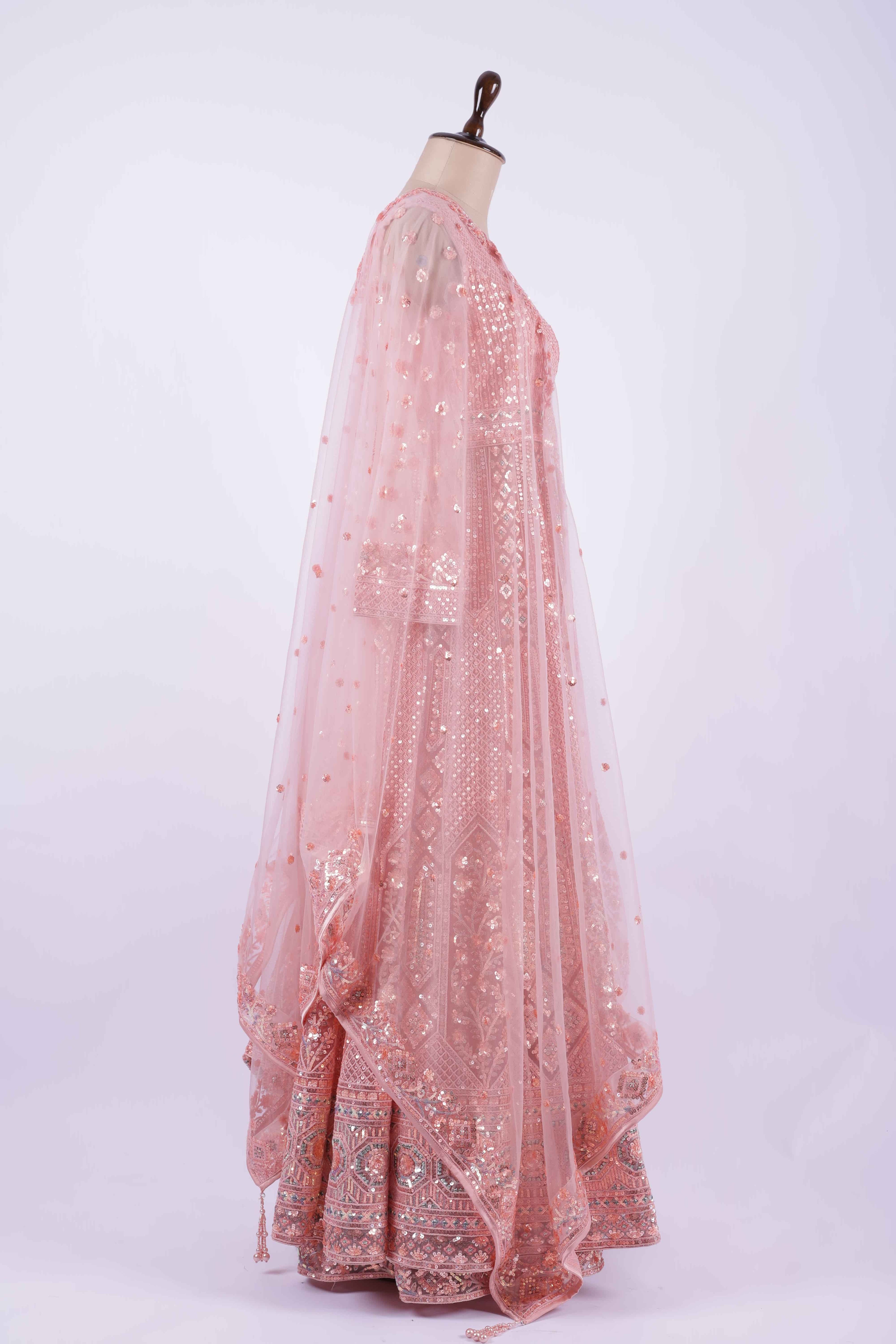 Elegant Blush Pink Embroidered Anarkali Gown