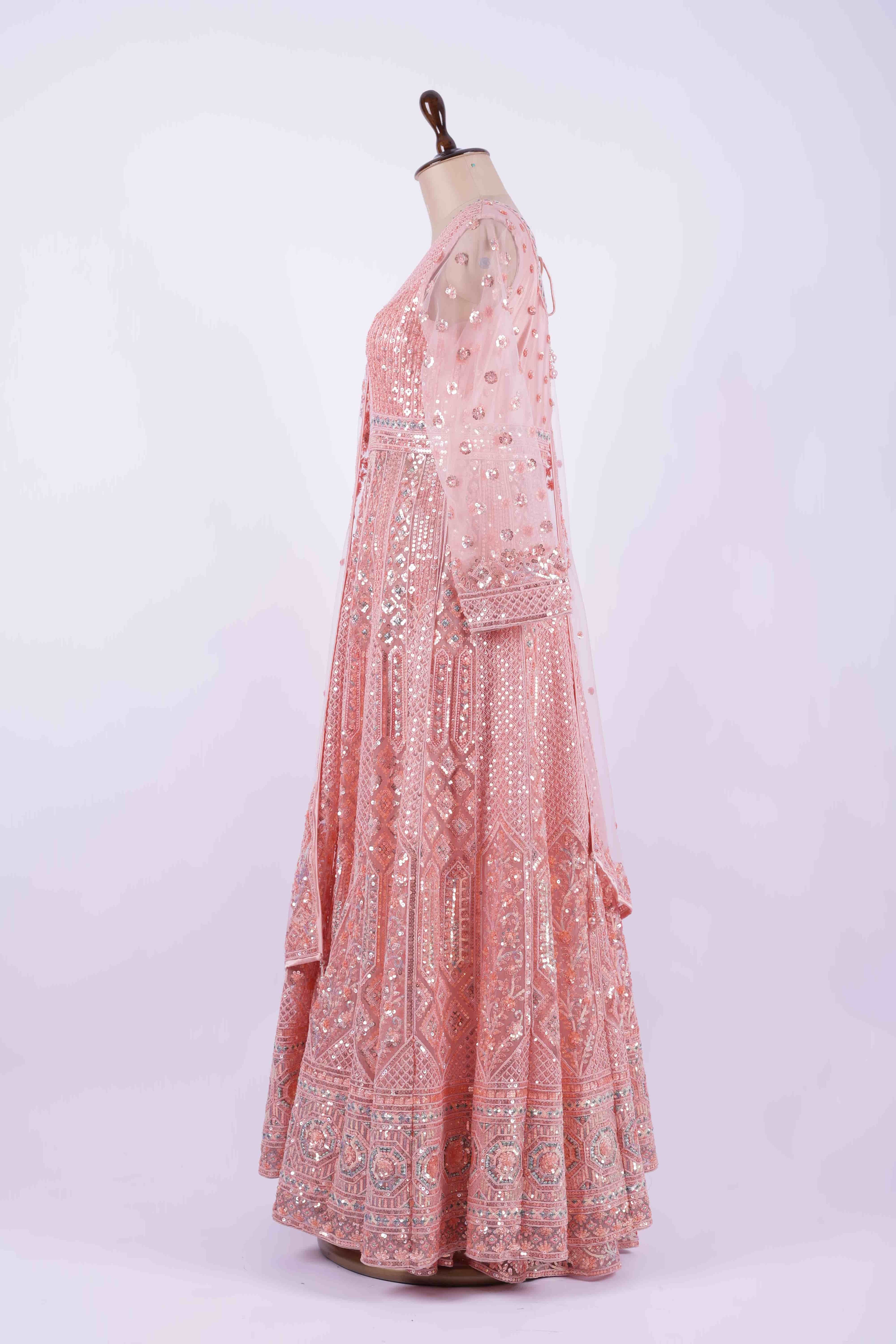 Elegant Blush Pink Embroidered Anarkali Gown