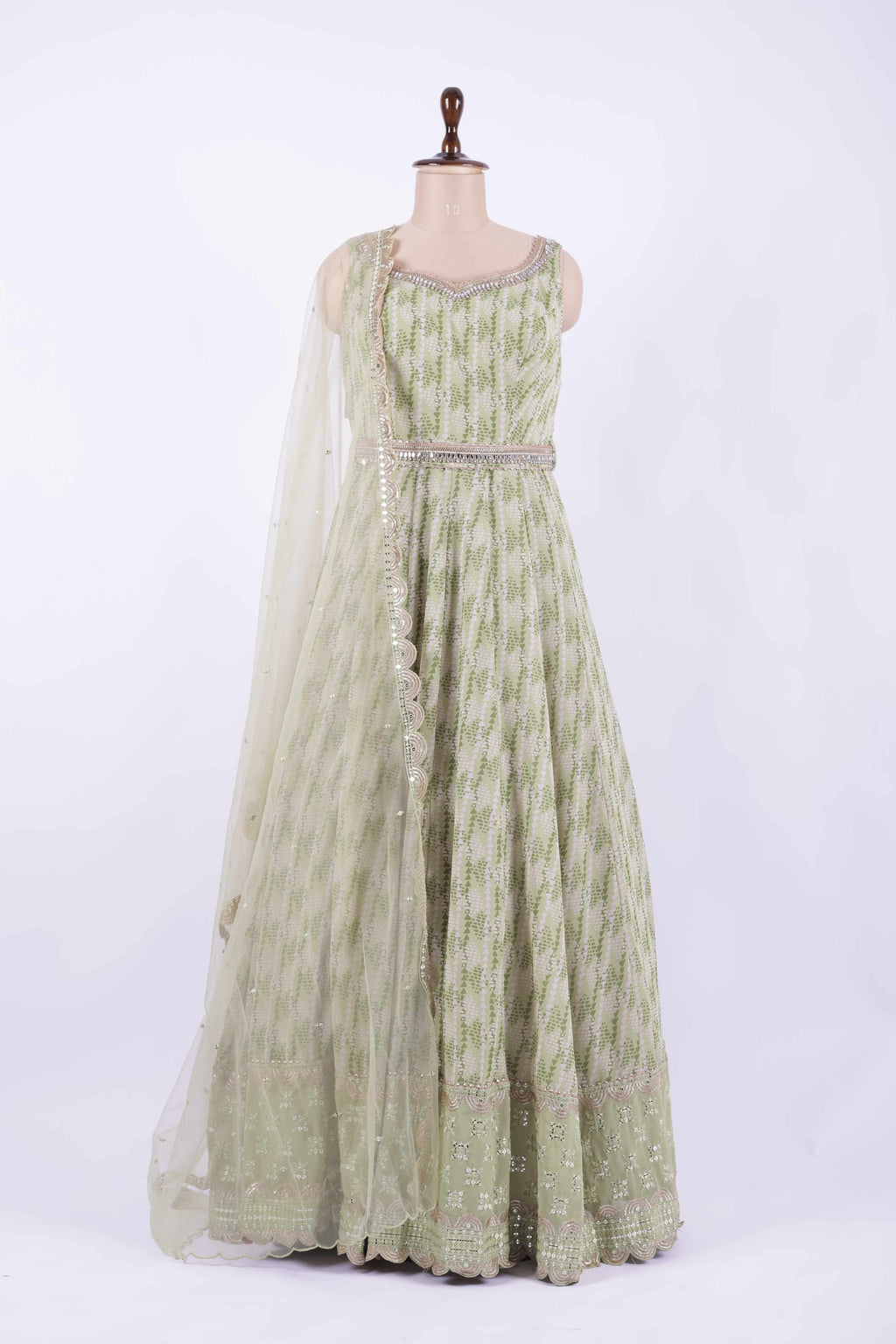 Pastel Green Embroidered Georgette Anarkali Gown