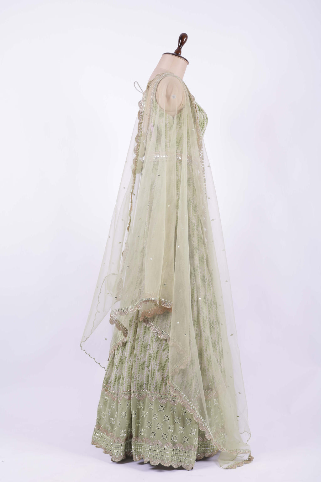 Pastel Green Embroidered Georgette Anarkali Gown