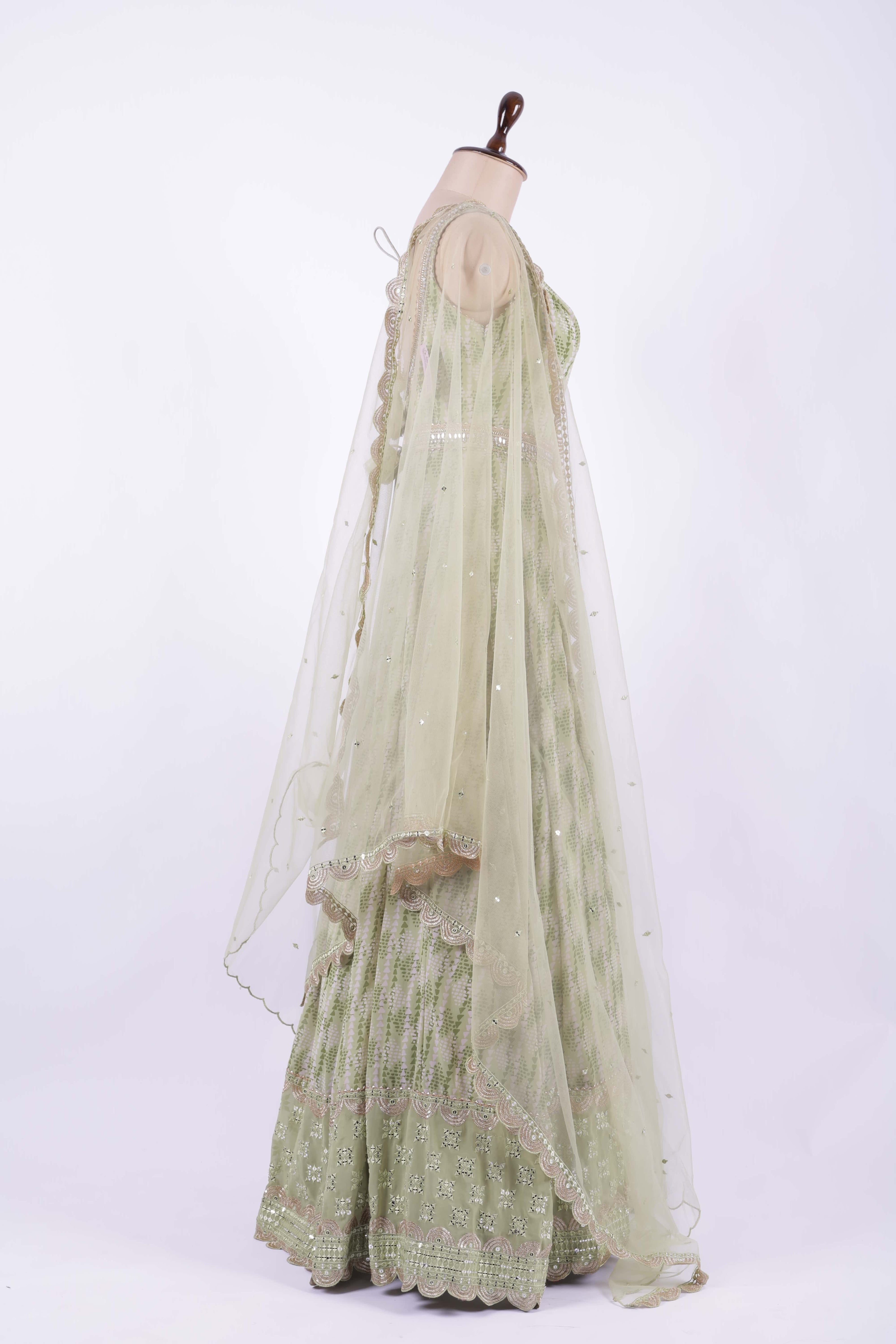 Pastel Green Embroidered Georgette Anarkali Gown
