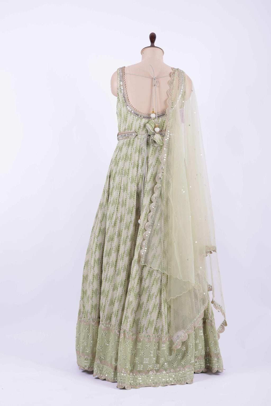 Pastel Green Embroidered Georgette Anarkali Gown