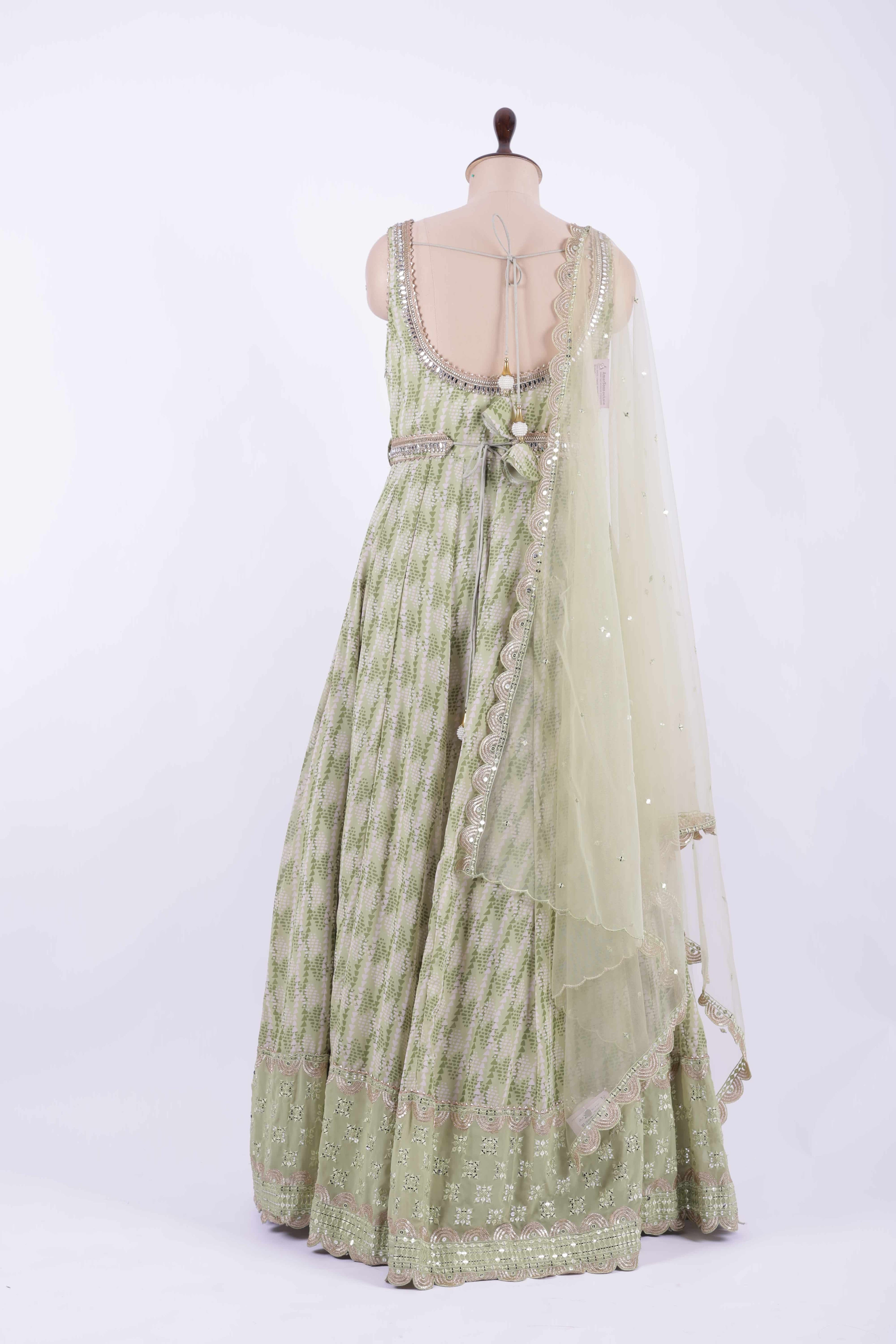 Pastel Green Embroidered Georgette Anarkali Gown