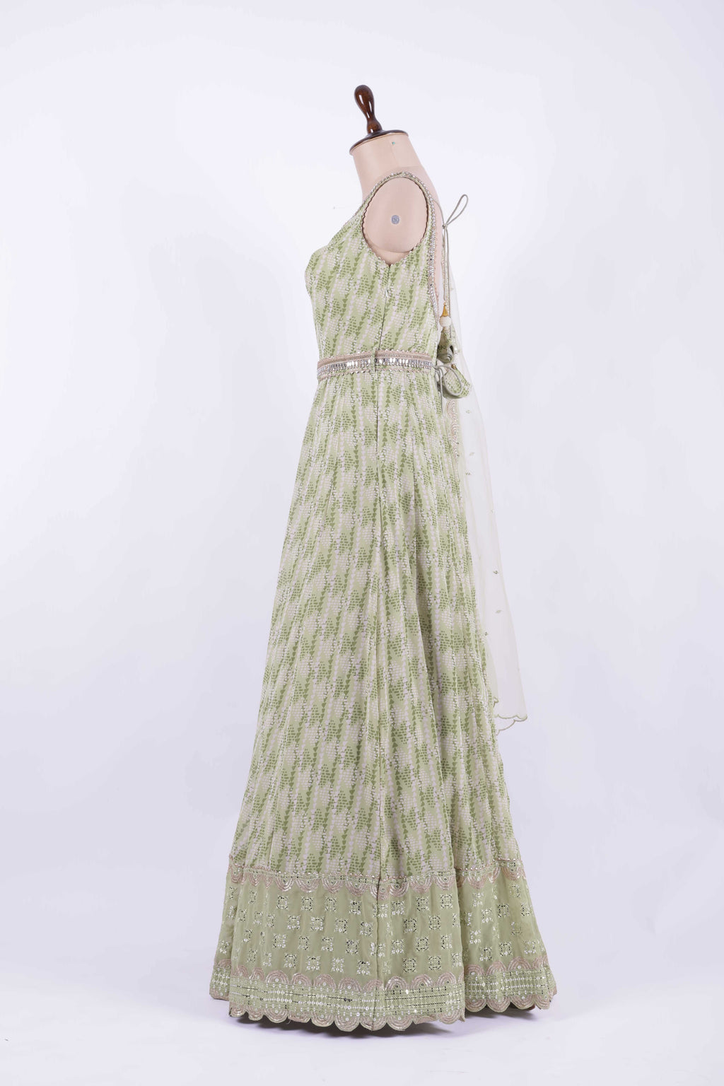 Pastel Green Embroidered Georgette Anarkali Gown