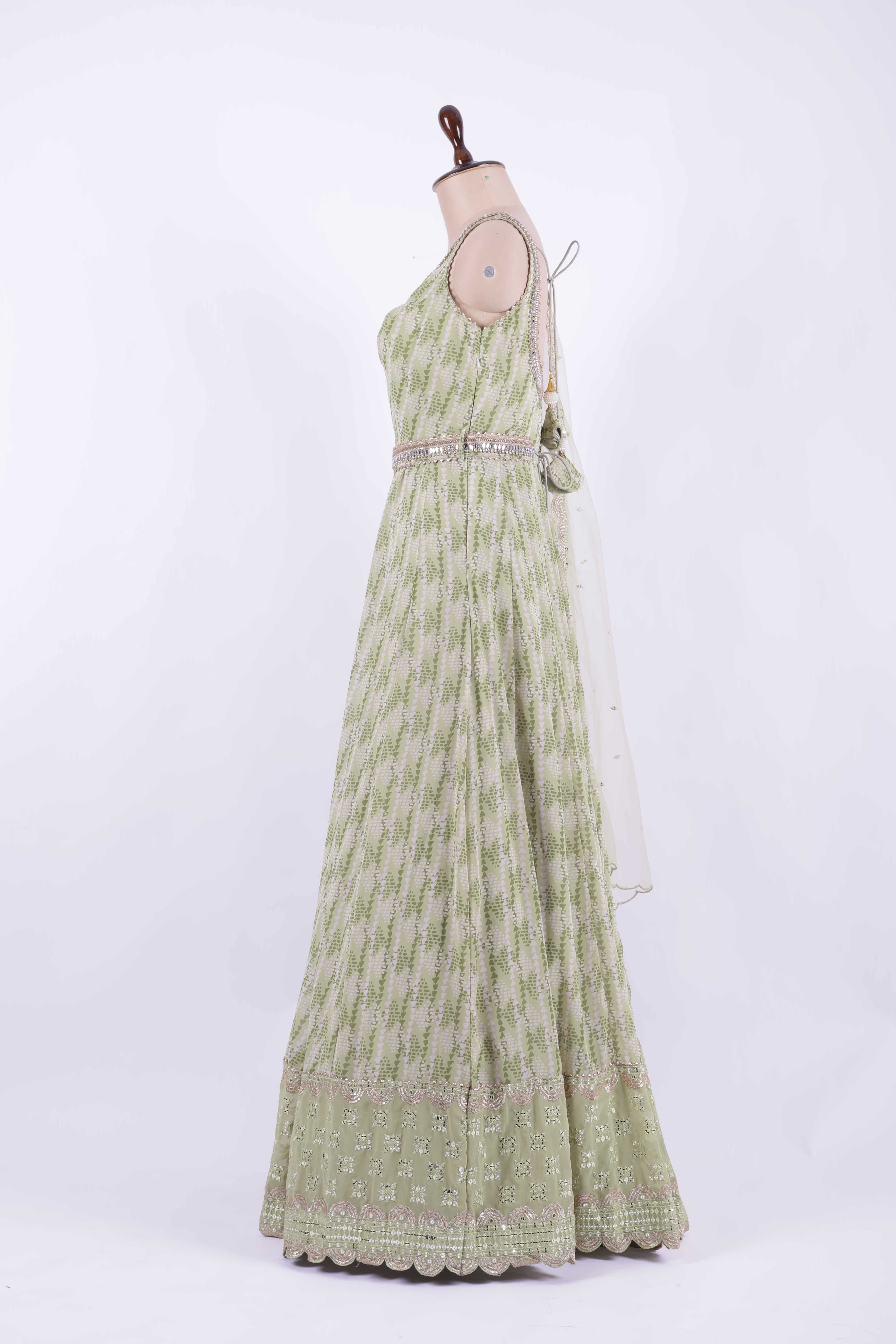 Pastel Green Embroidered Georgette Anarkali Gown