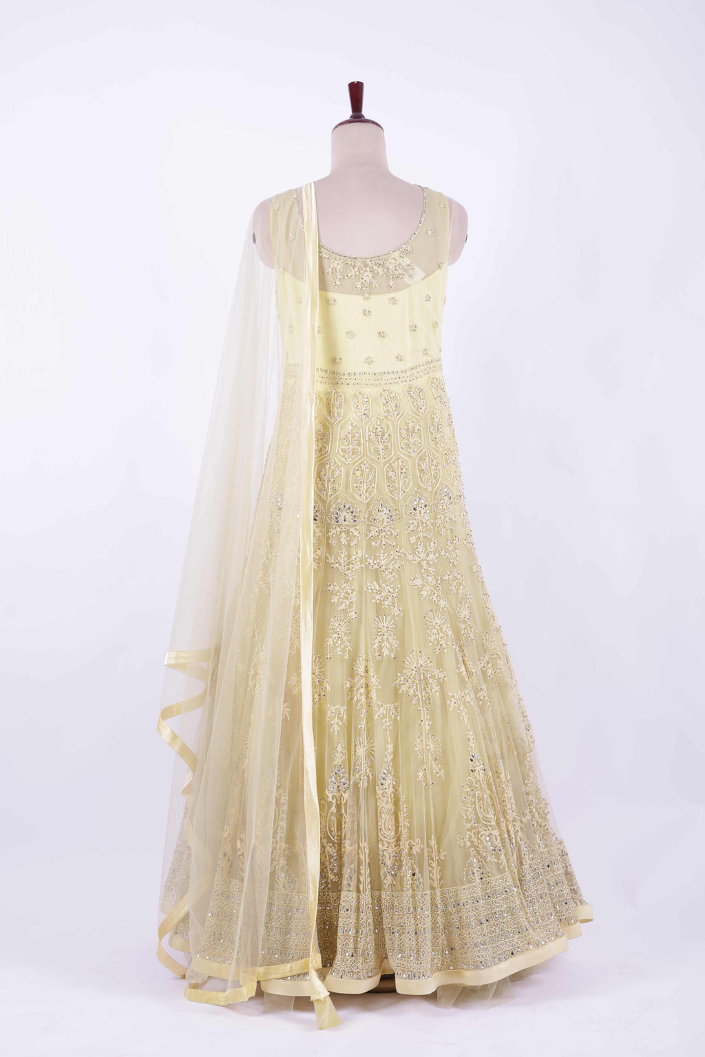 Golden Beige Embroidered Net Anarkali Gown