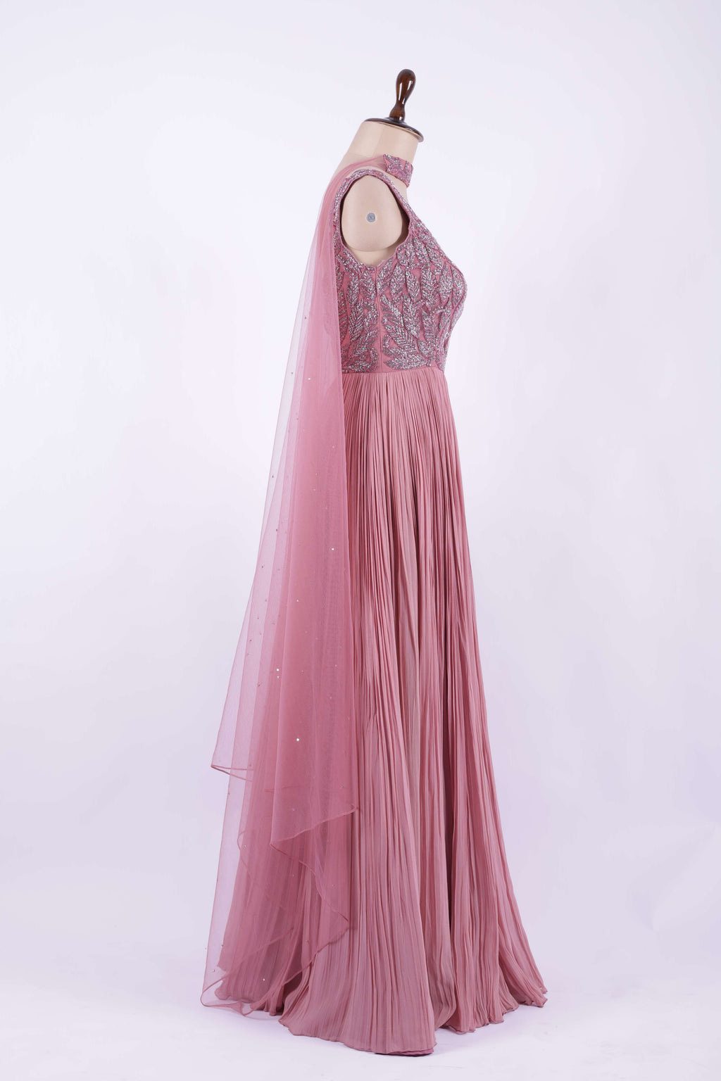 Dusty Rose Embroidered Georgette Gown