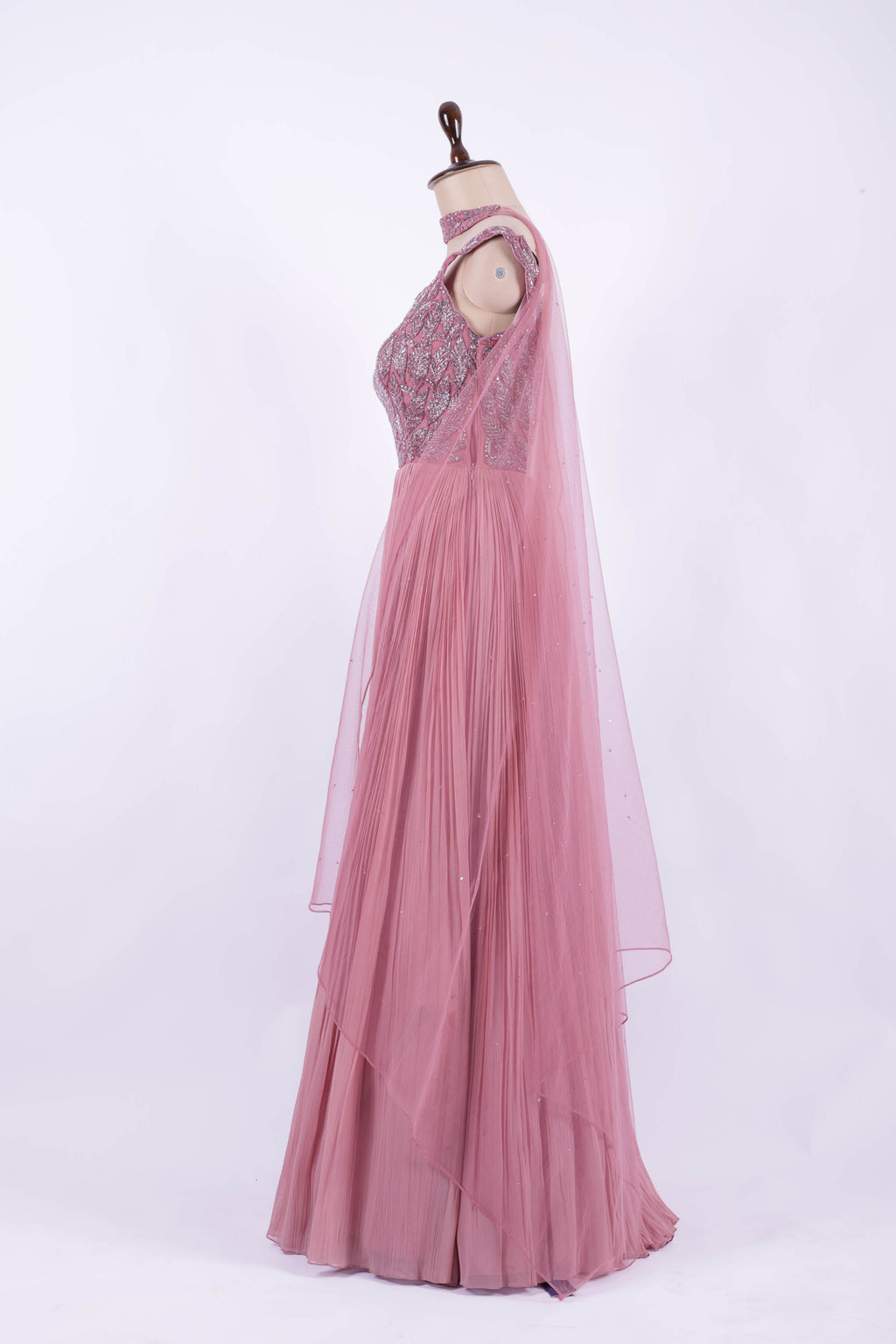 Dusty Rose Embroidered Georgette Gown