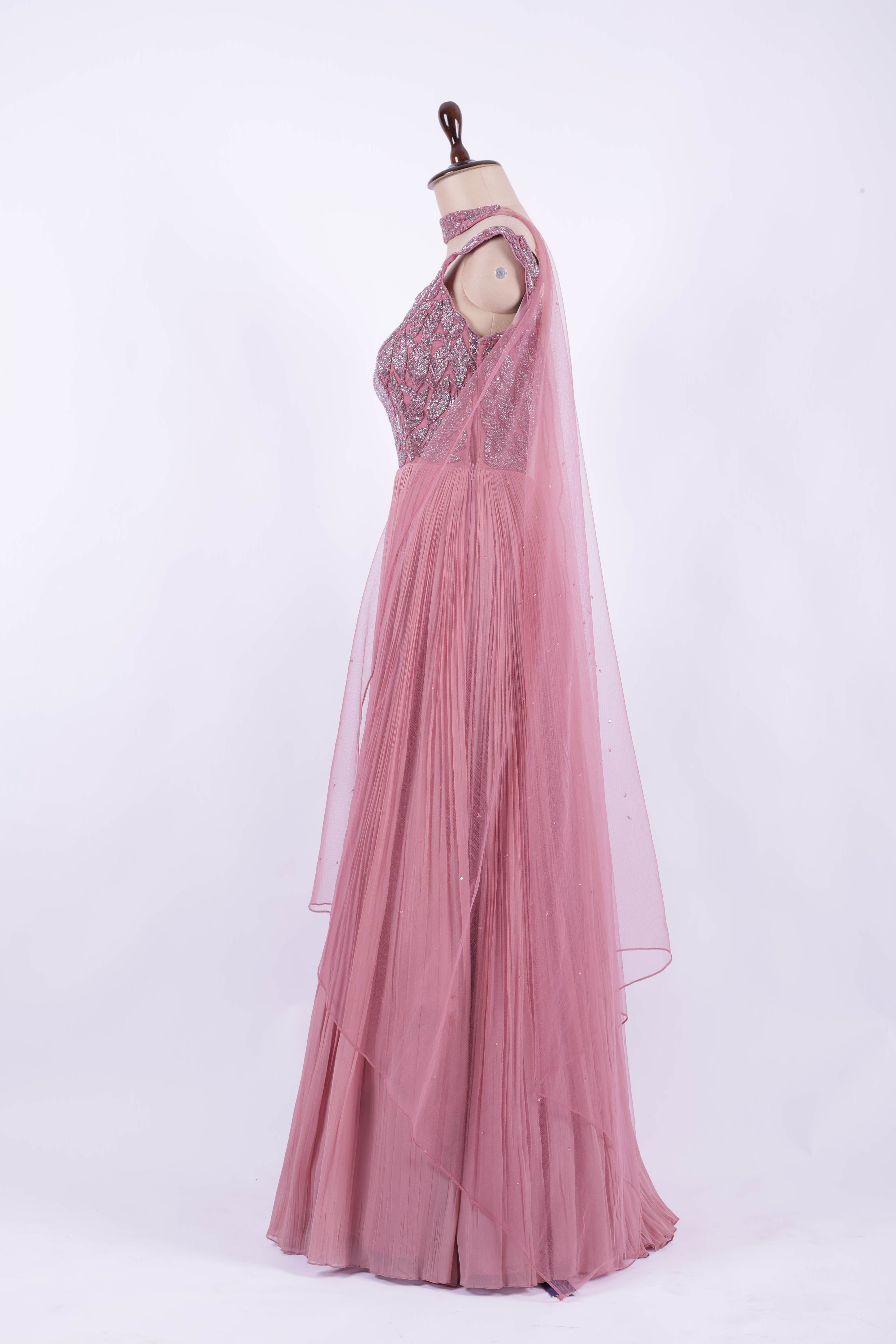 Dusty Rose Embroidered Georgette Gown