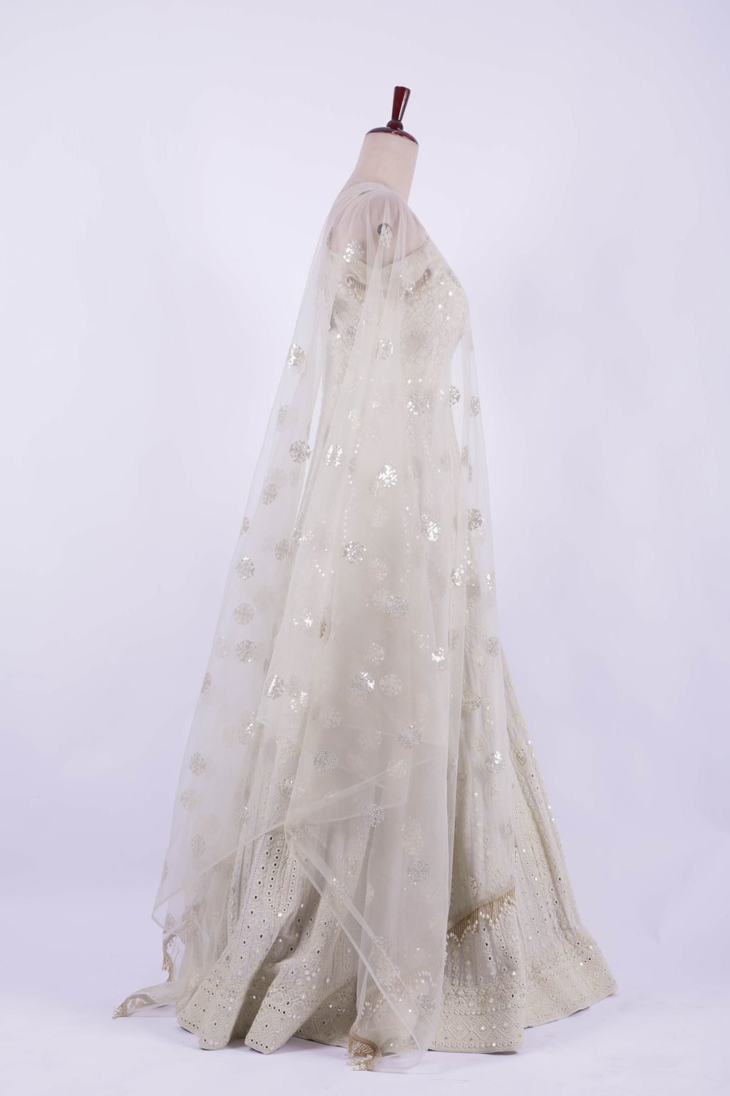 Ivory Gold Embroidered Net Anarkali Gown