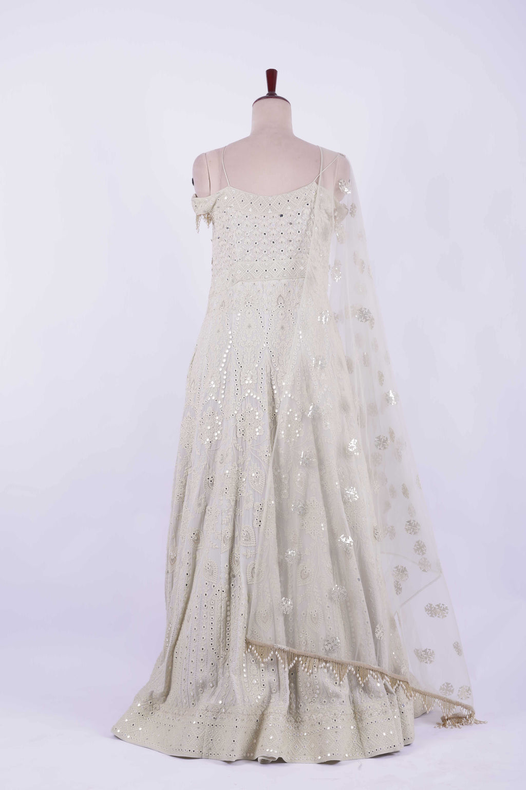 Ivory Gold Embroidered Net Anarkali Gown