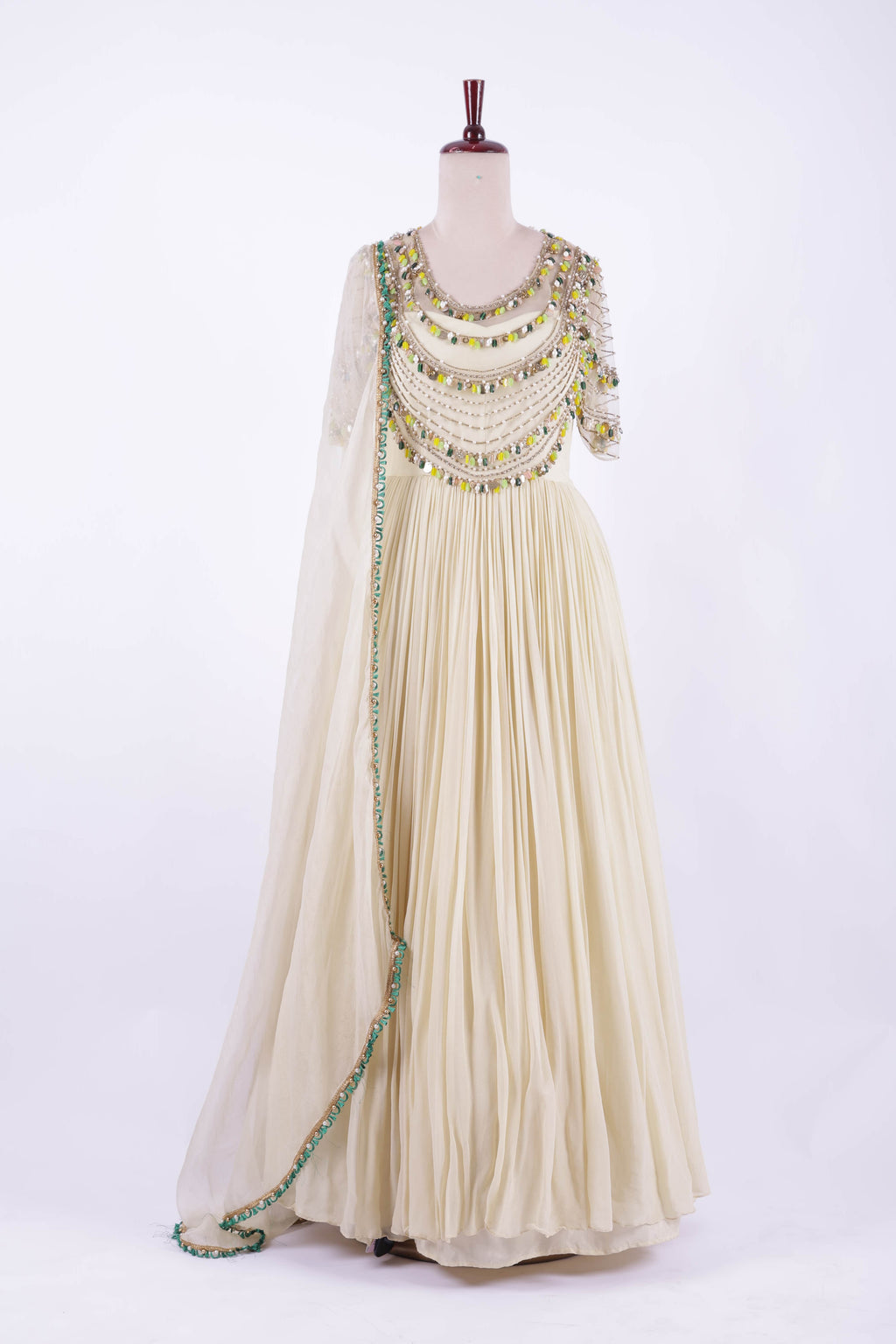 Ivory Mirror Work Georgette Anarkali Gown
