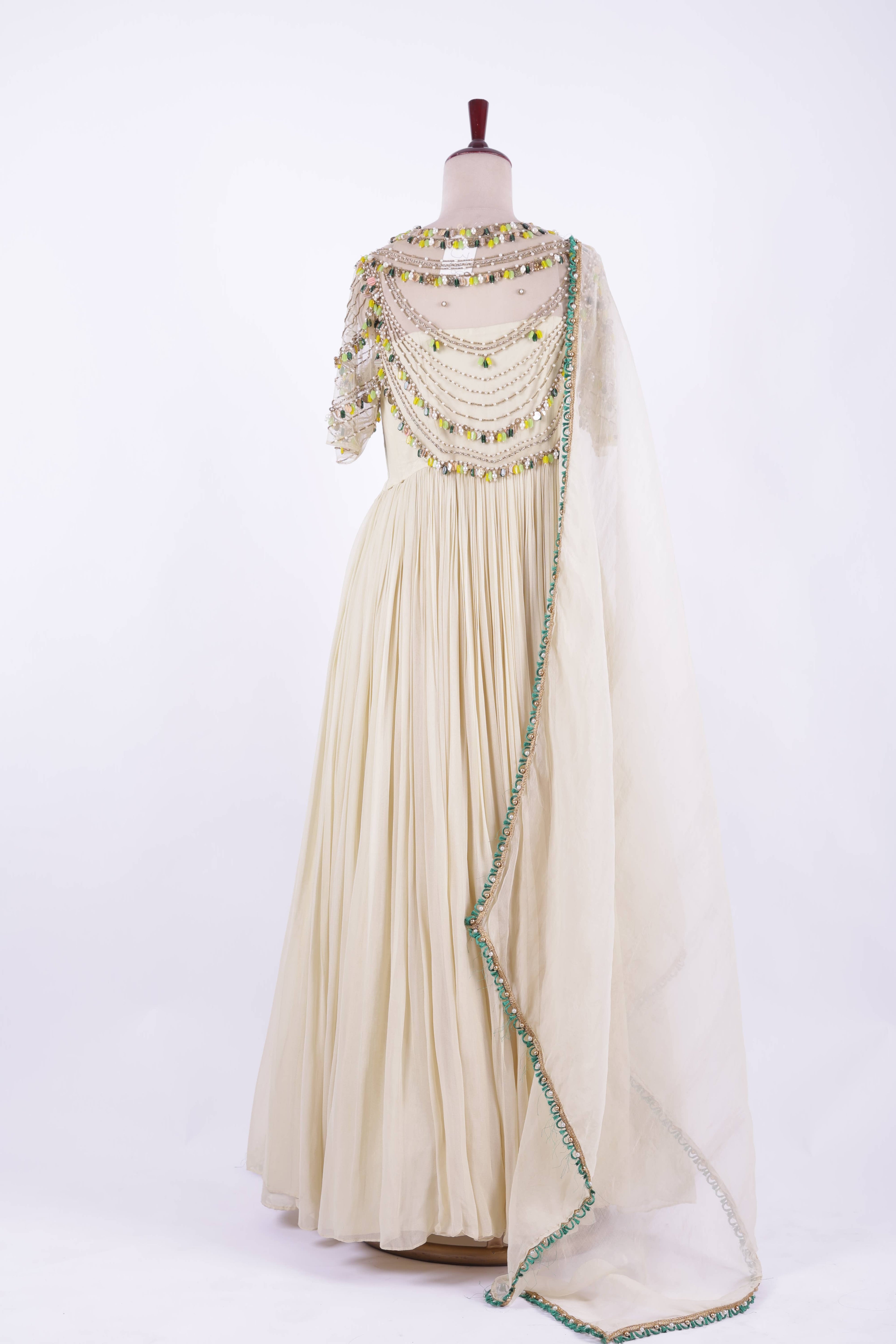 Ivory Mirror Work Georgette Anarkali Gown Exclusives By AmarSons Ivory Mirror Work Georgette Anarkali Gown Exclusives By AmarSons