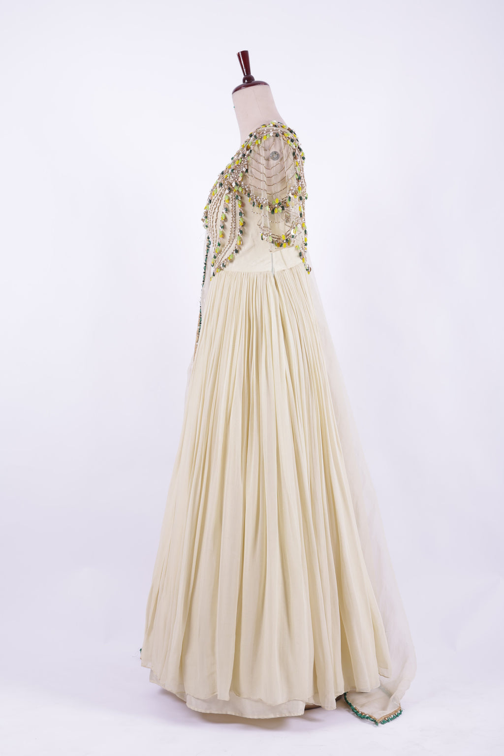 Ivory Mirror Work Georgette Anarkali Gown