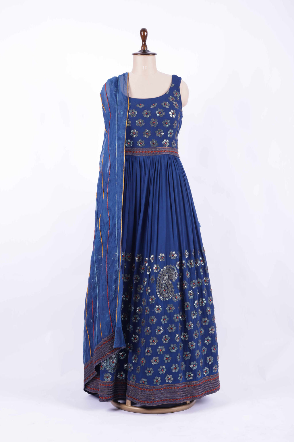 Royal Blue Embroidered Georgette Anarkali Gown
