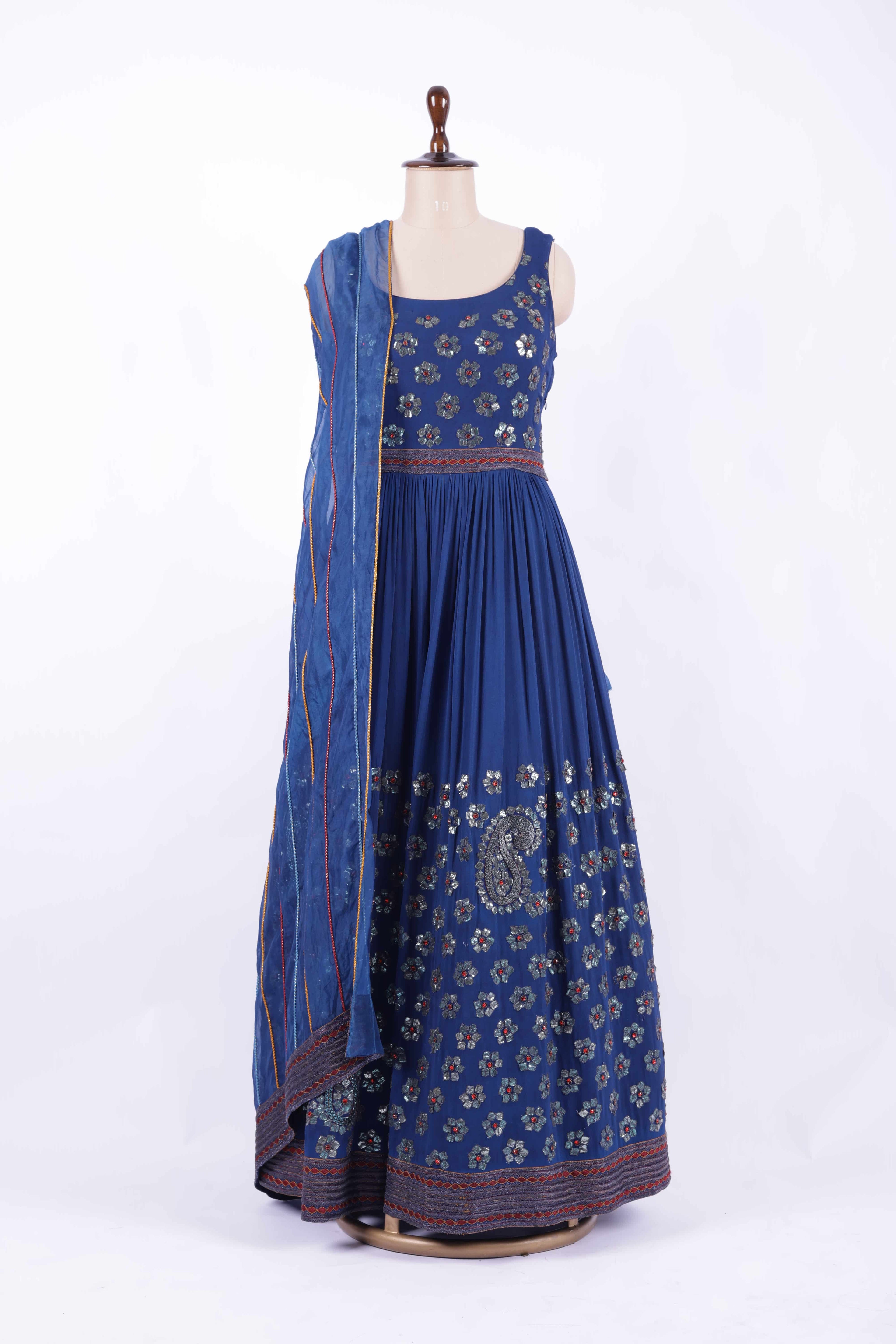 Royal Blue Embroidered Georgette Anarkali Gown