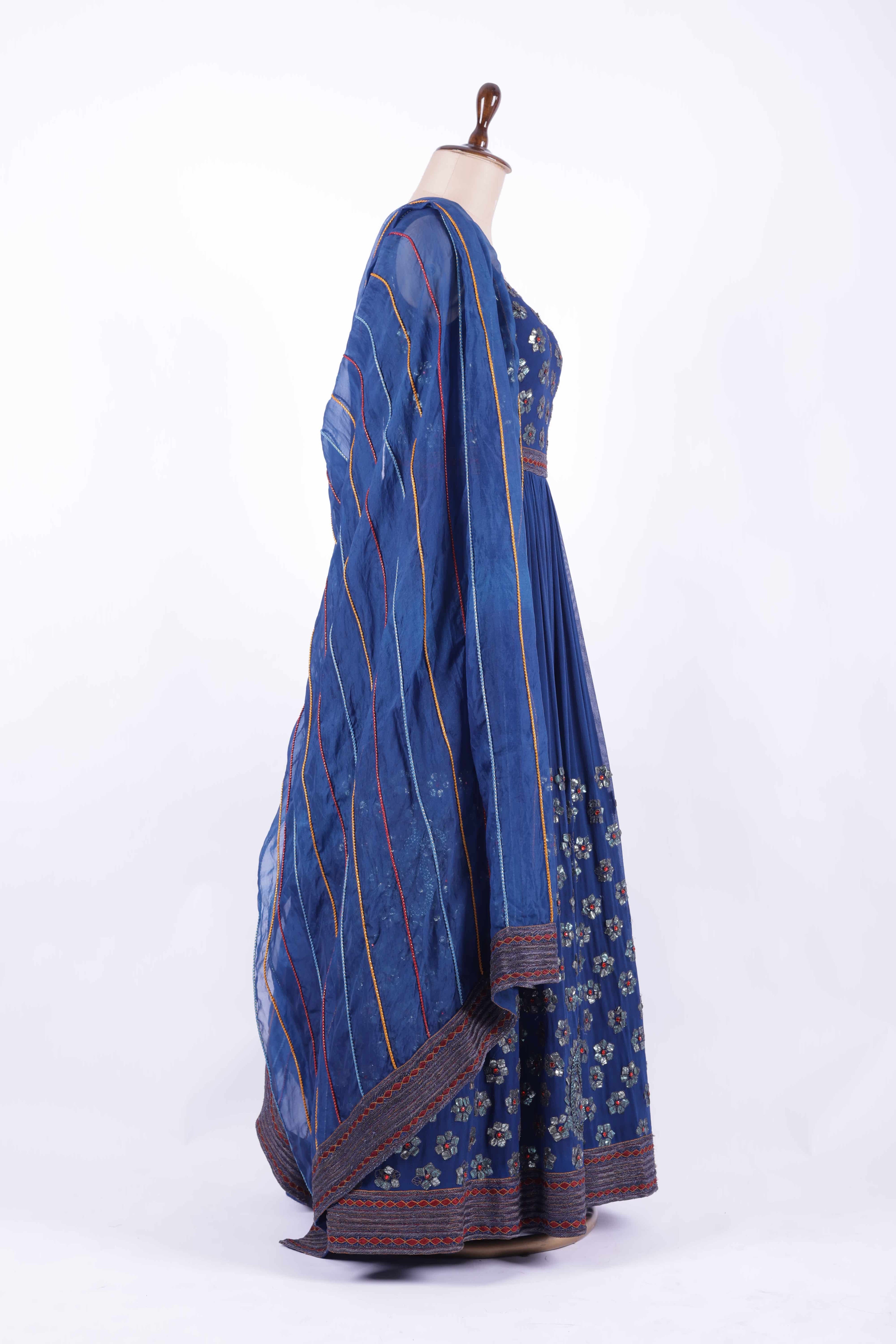 Royal Blue Embroidered Georgette Anarkali Gown