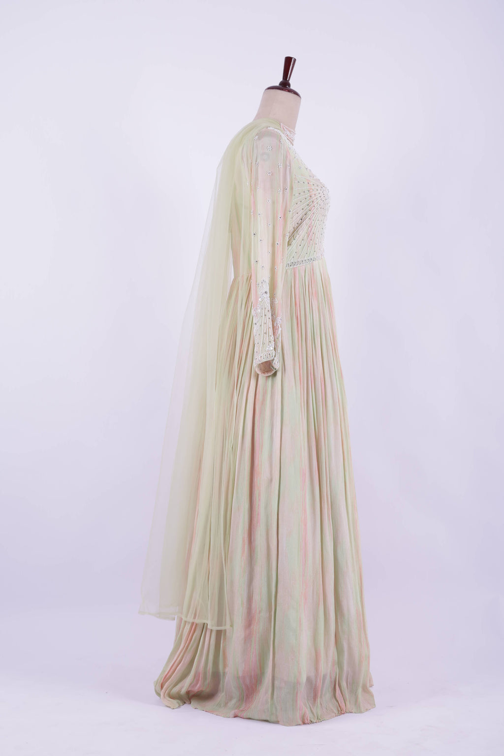 Pastel Peach and Mint Embroidered Georgette Anarkali Gown
