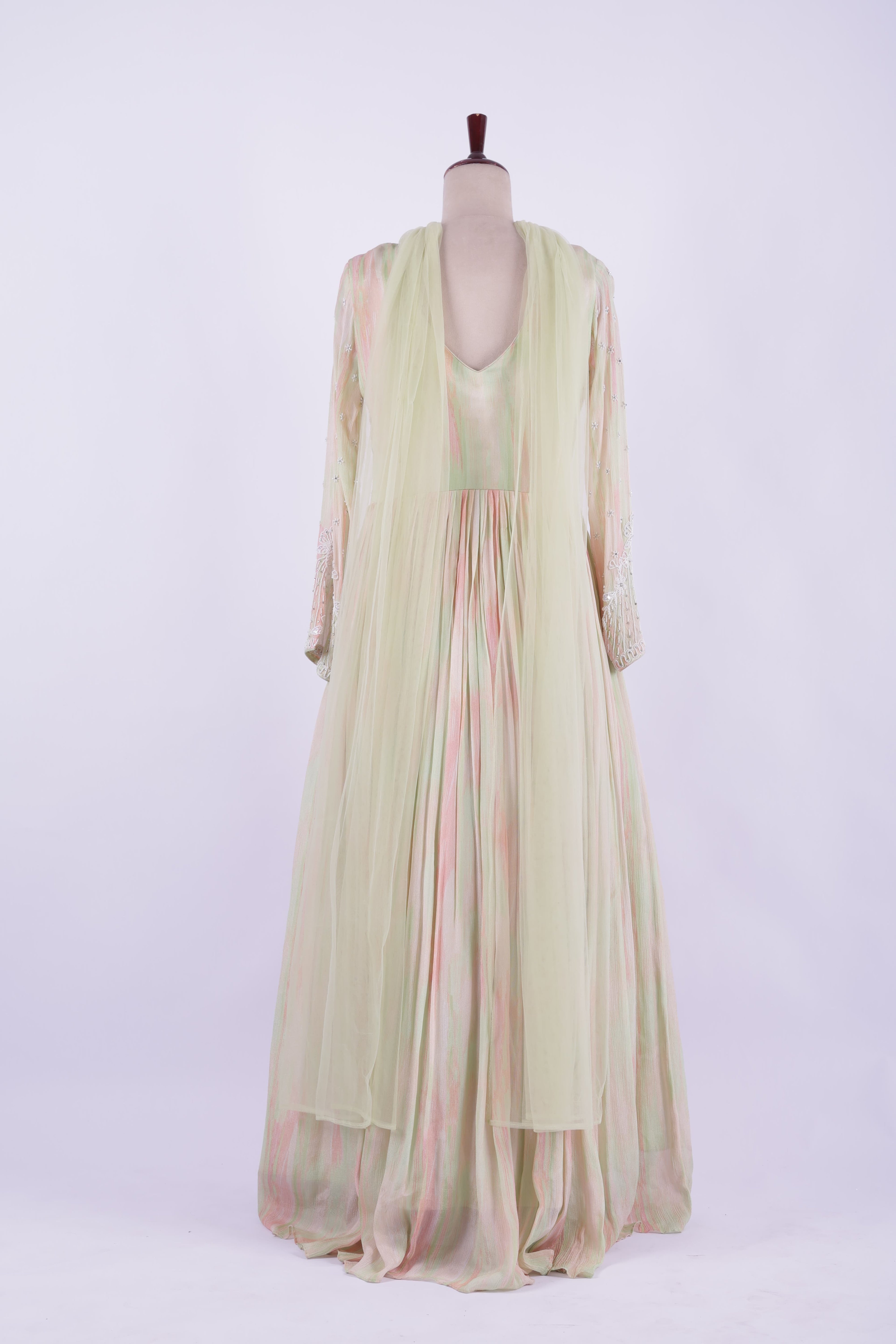 Pastel Peach and Mint Embroidered Georgette Anarkali Gown