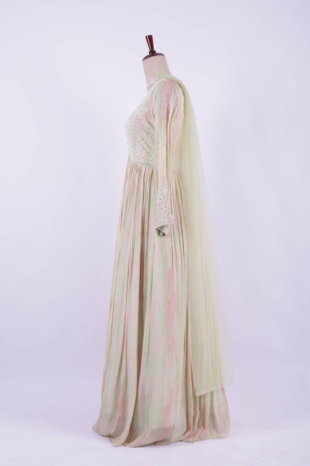 Pastel Peach and Mint Embroidered Georgette Anarkali Gown