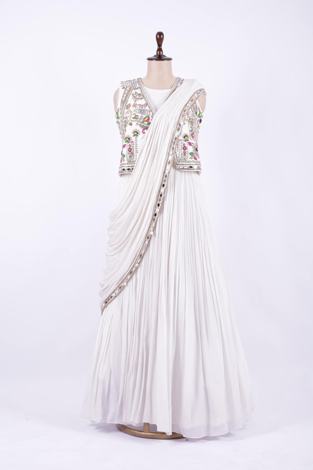 Ivory Embroidered Jacket Style Georgette Gown