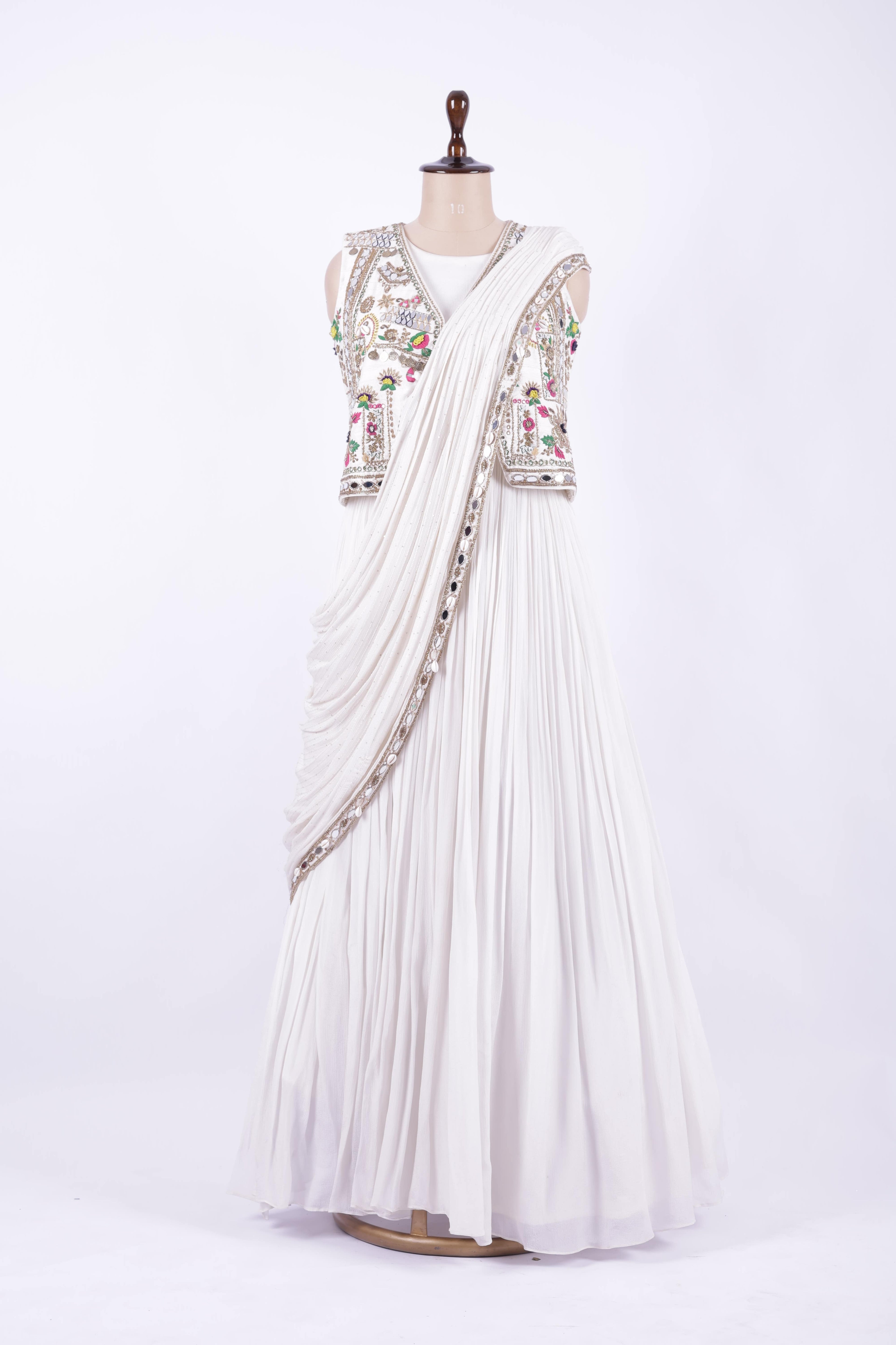 Ivory Embroidered Jacket Style Georgette Gown