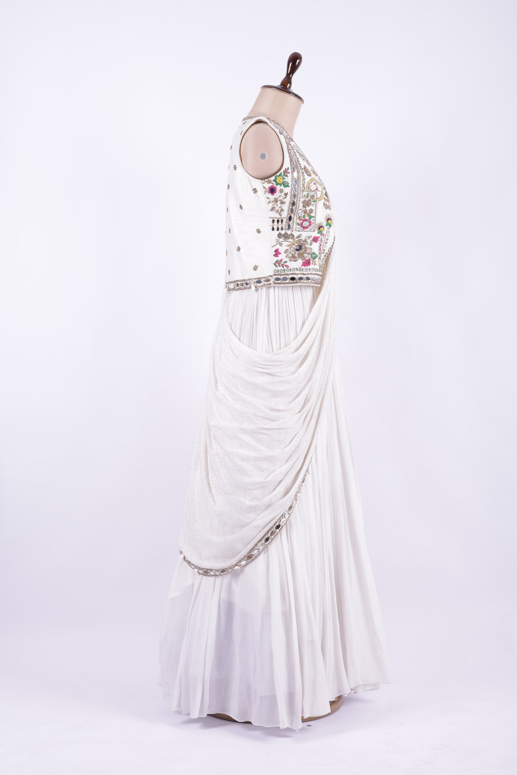 Ivory Embroidered Jacket Style Georgette Gown