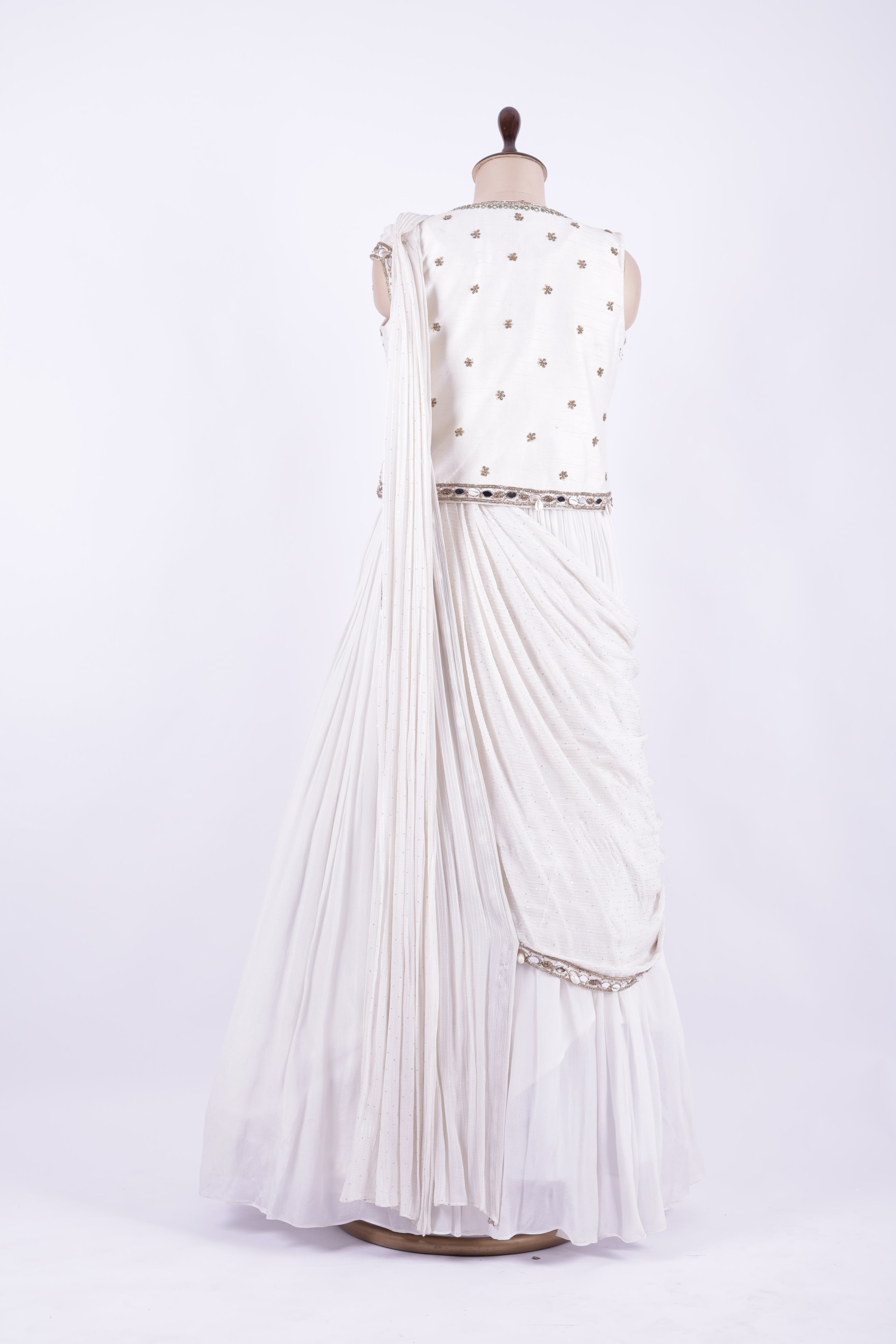 Ivory Embroidered Jacket Style Georgette Gown