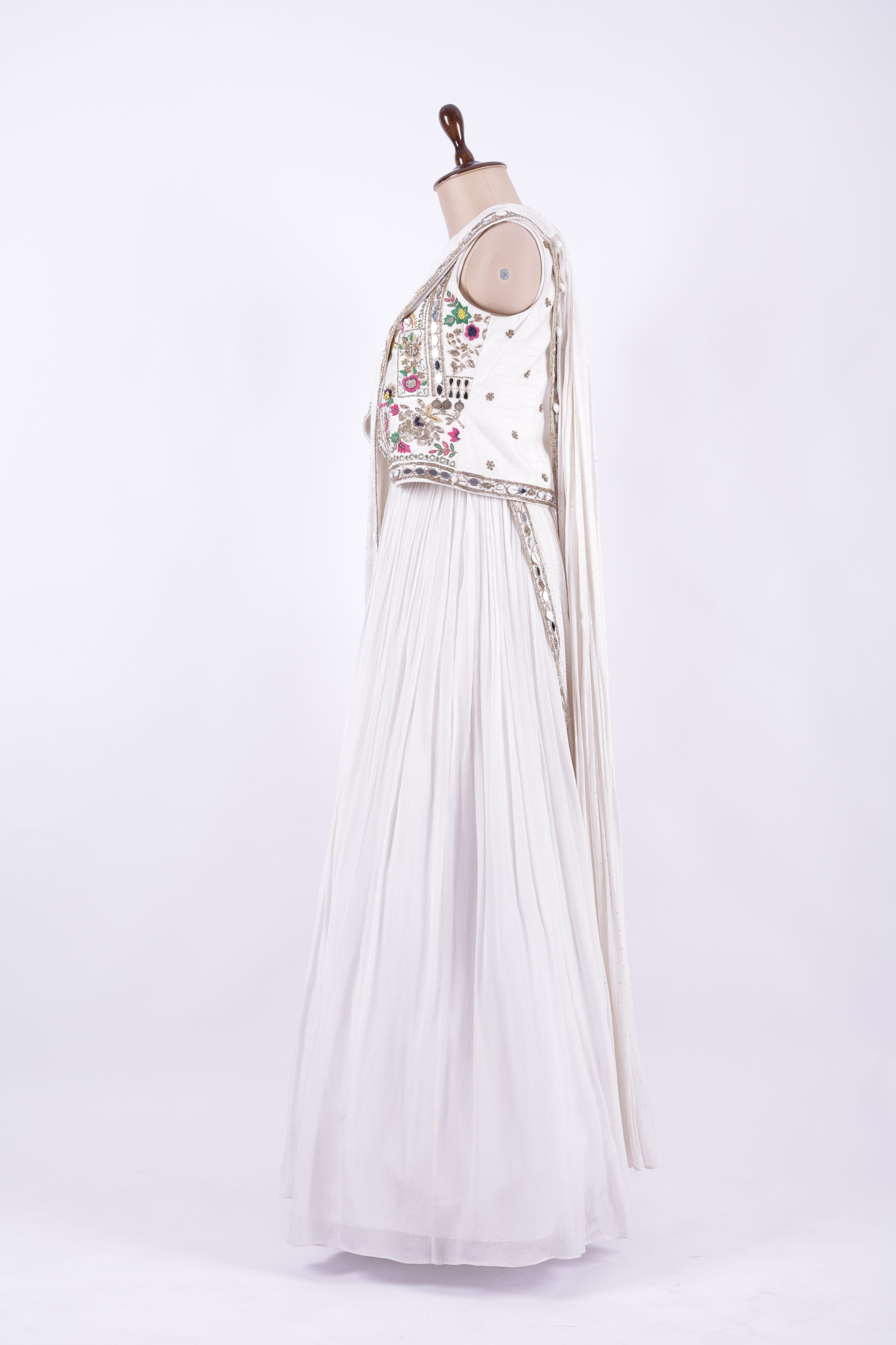 Ivory Embroidered Jacket Style Georgette Gown
