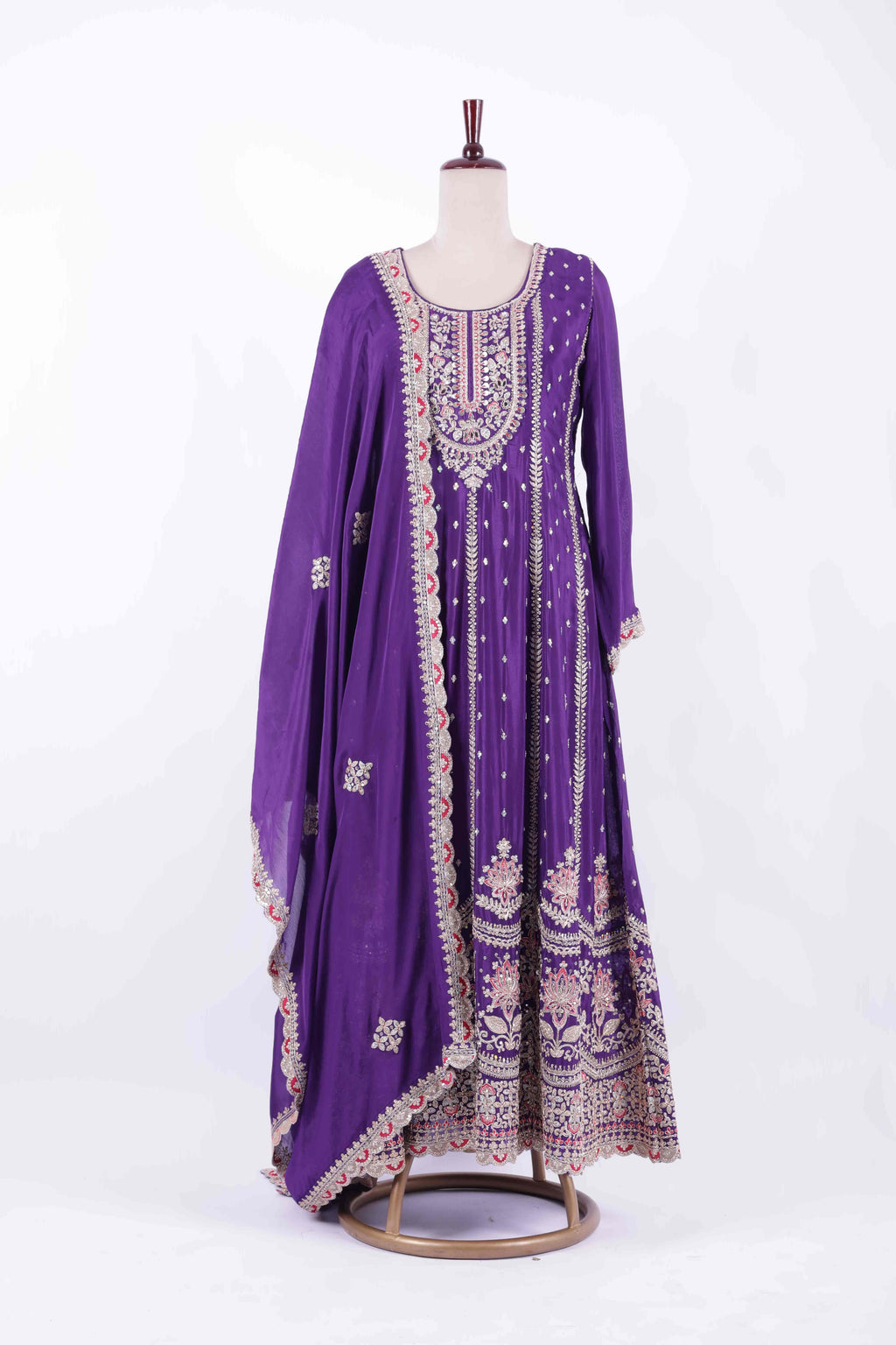 Royal Purple Embroidered Georgette Anarkali Gown