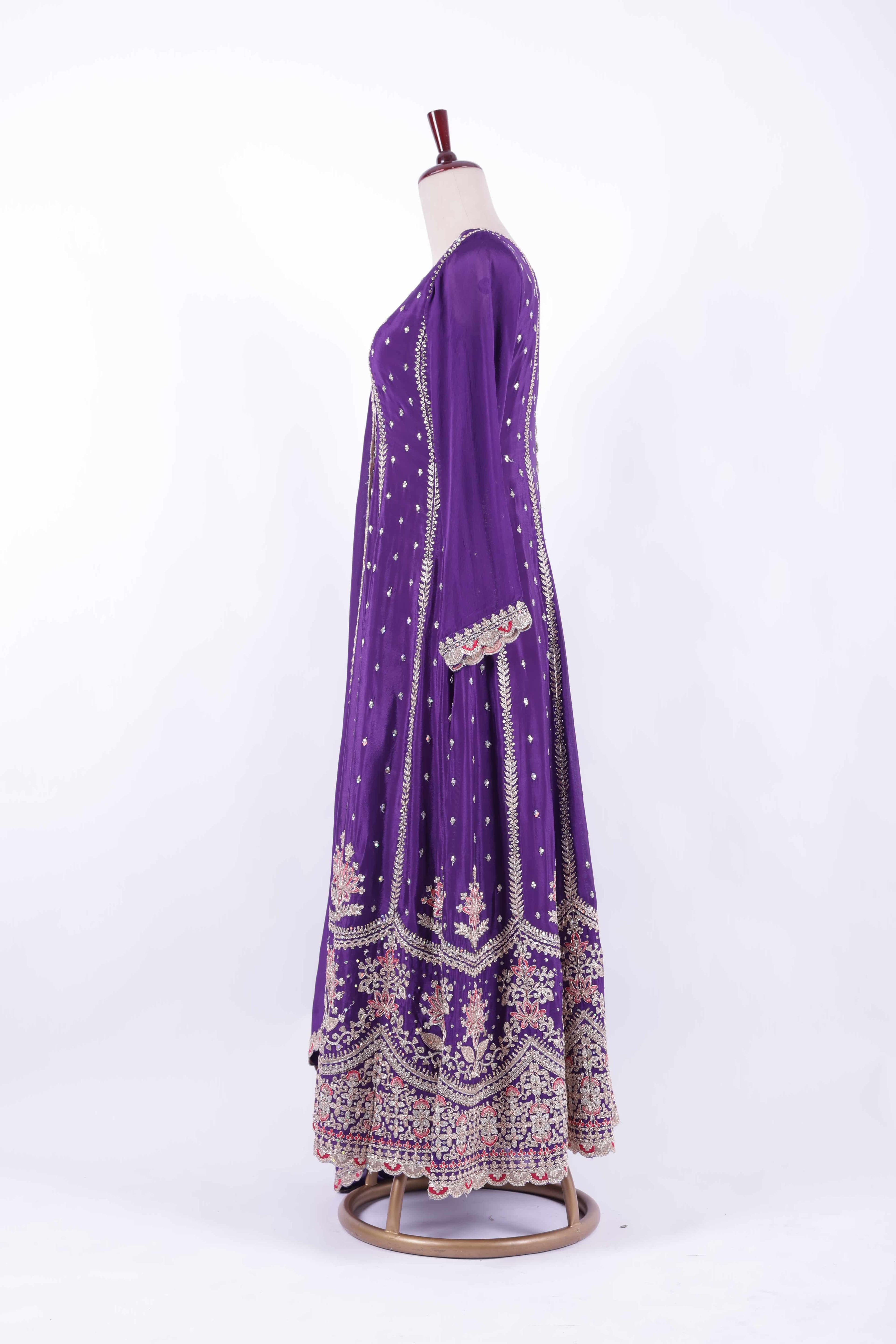Royal Purple Embroidered Georgette Anarkali Gown